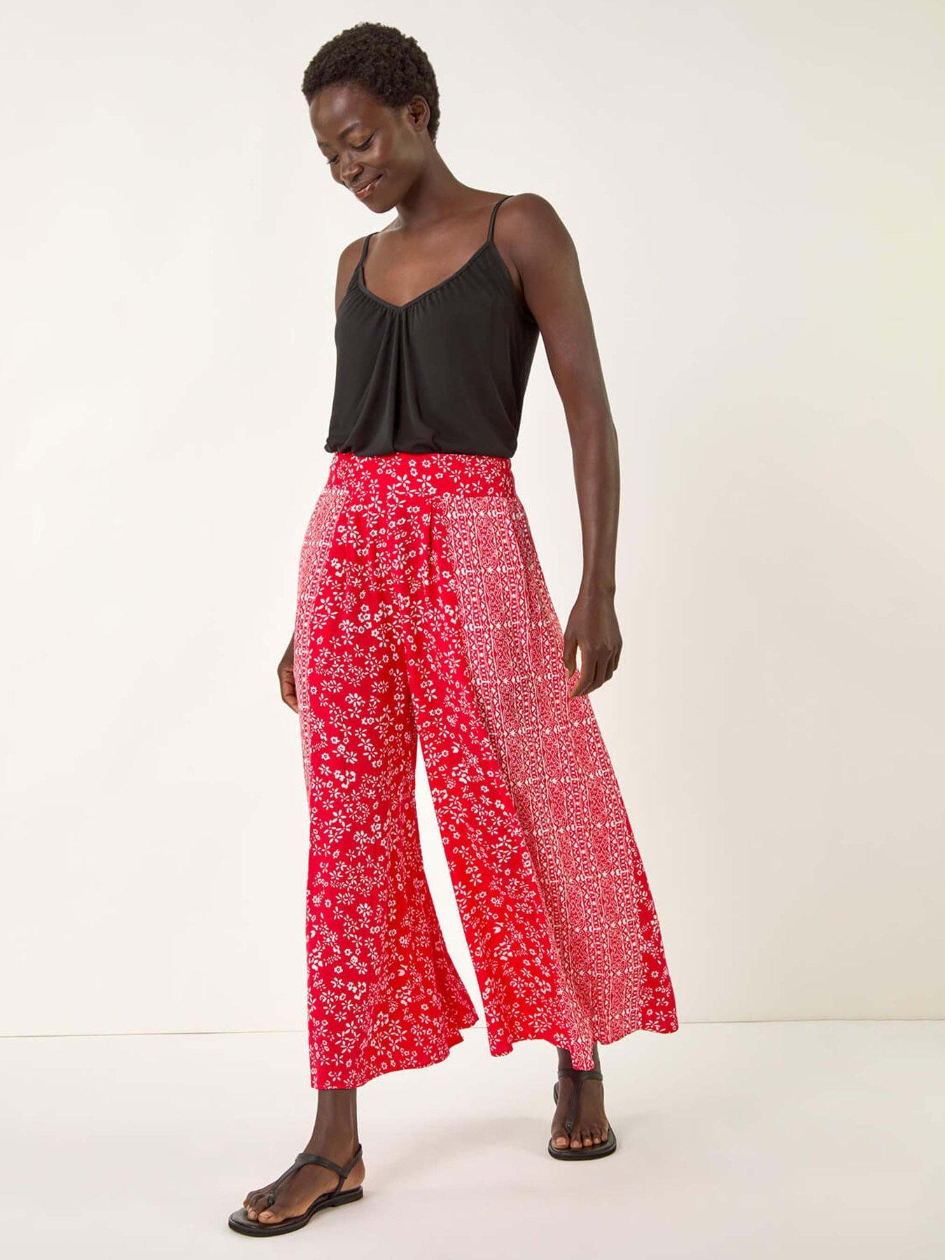 Image 3 of 5 of Roman Floral Border Panel Culotte Trousers - Red