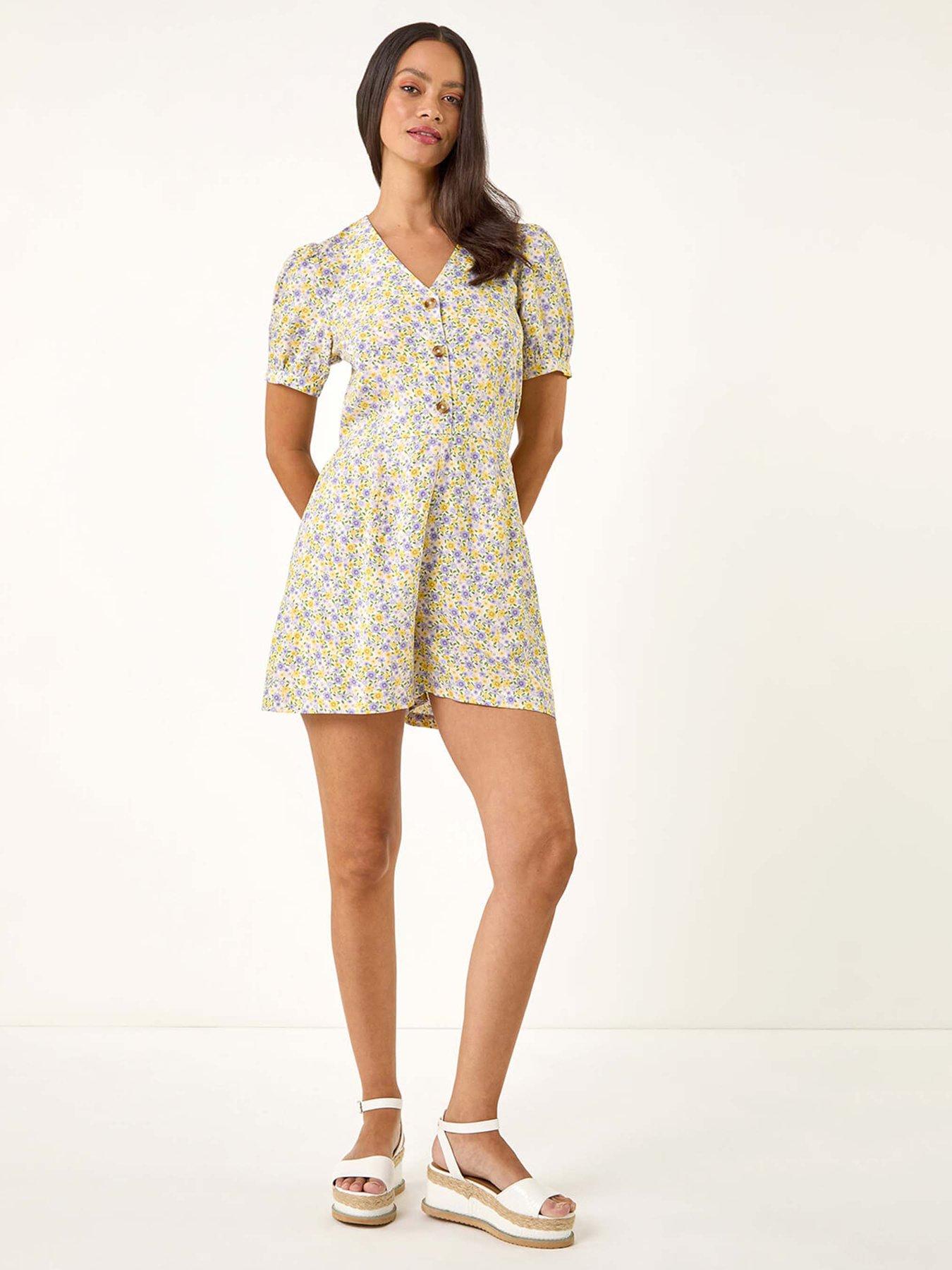 Image 3 of 5 of Roman Dusk Ditsy Floral Buttoned Playsuit - Yellow