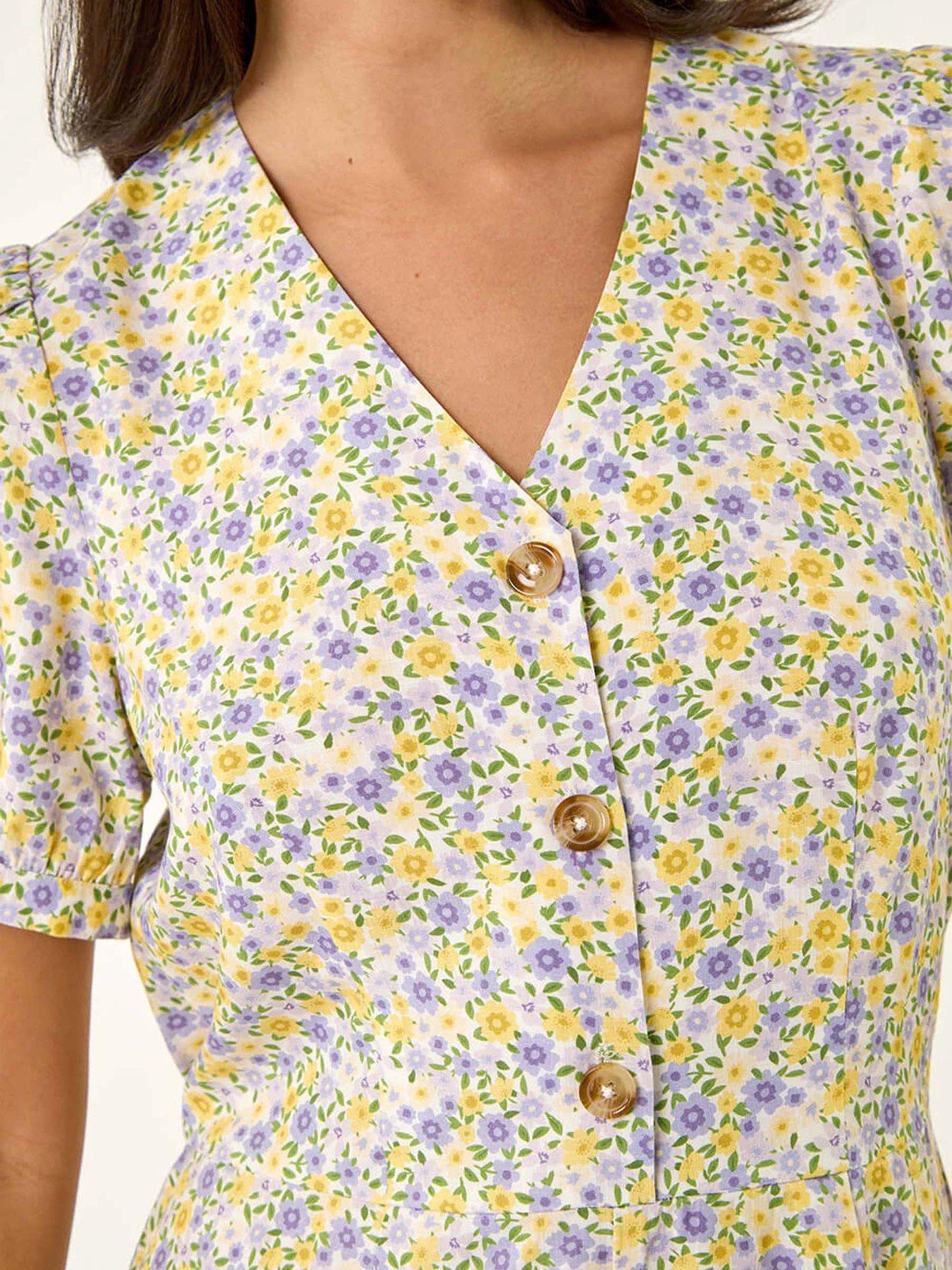 Image 5 of 5 of Roman Dusk Ditsy Floral Buttoned Playsuit - Yellow