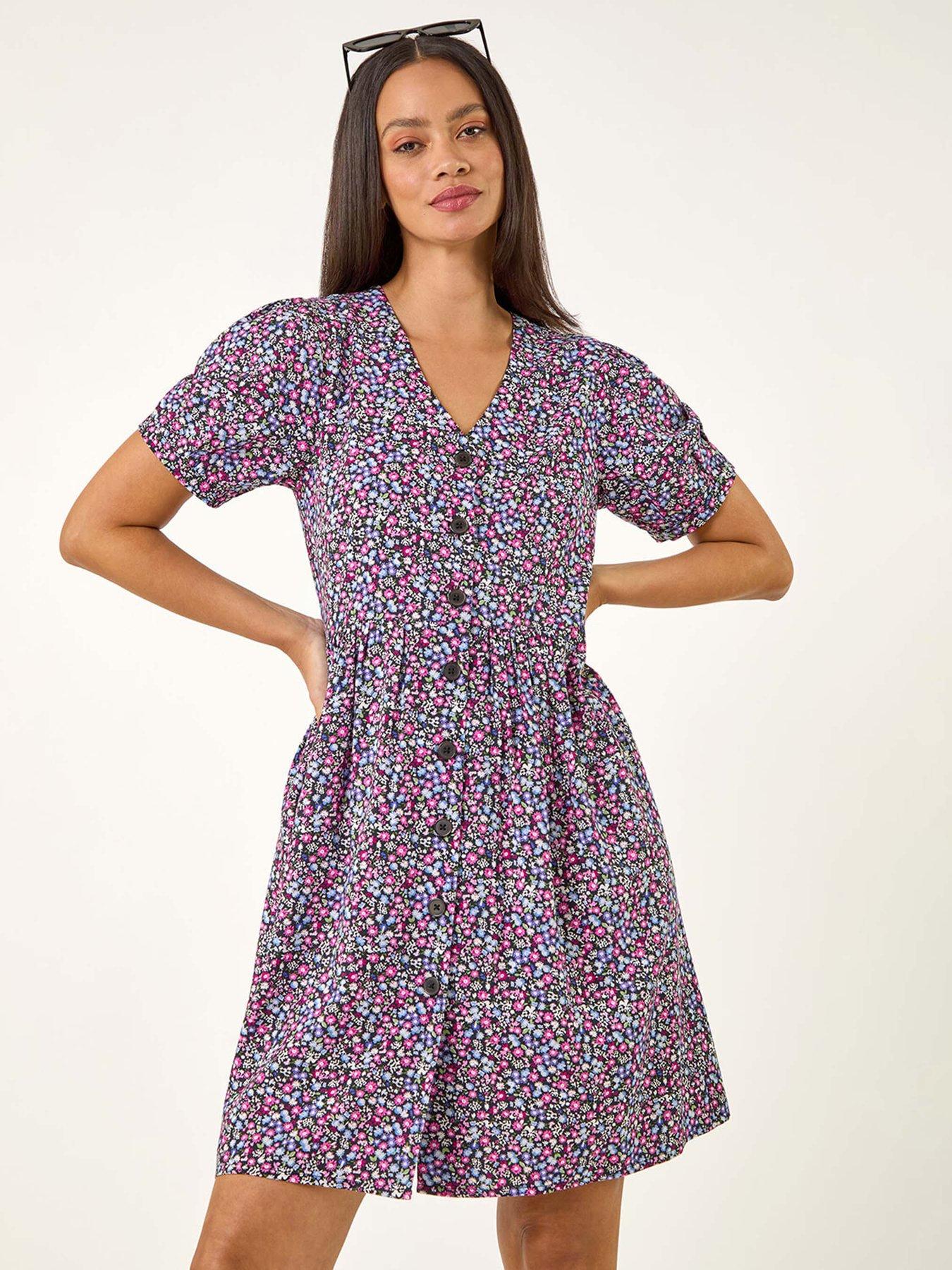 undefined Dusk Floral Button Down Dress - Purple