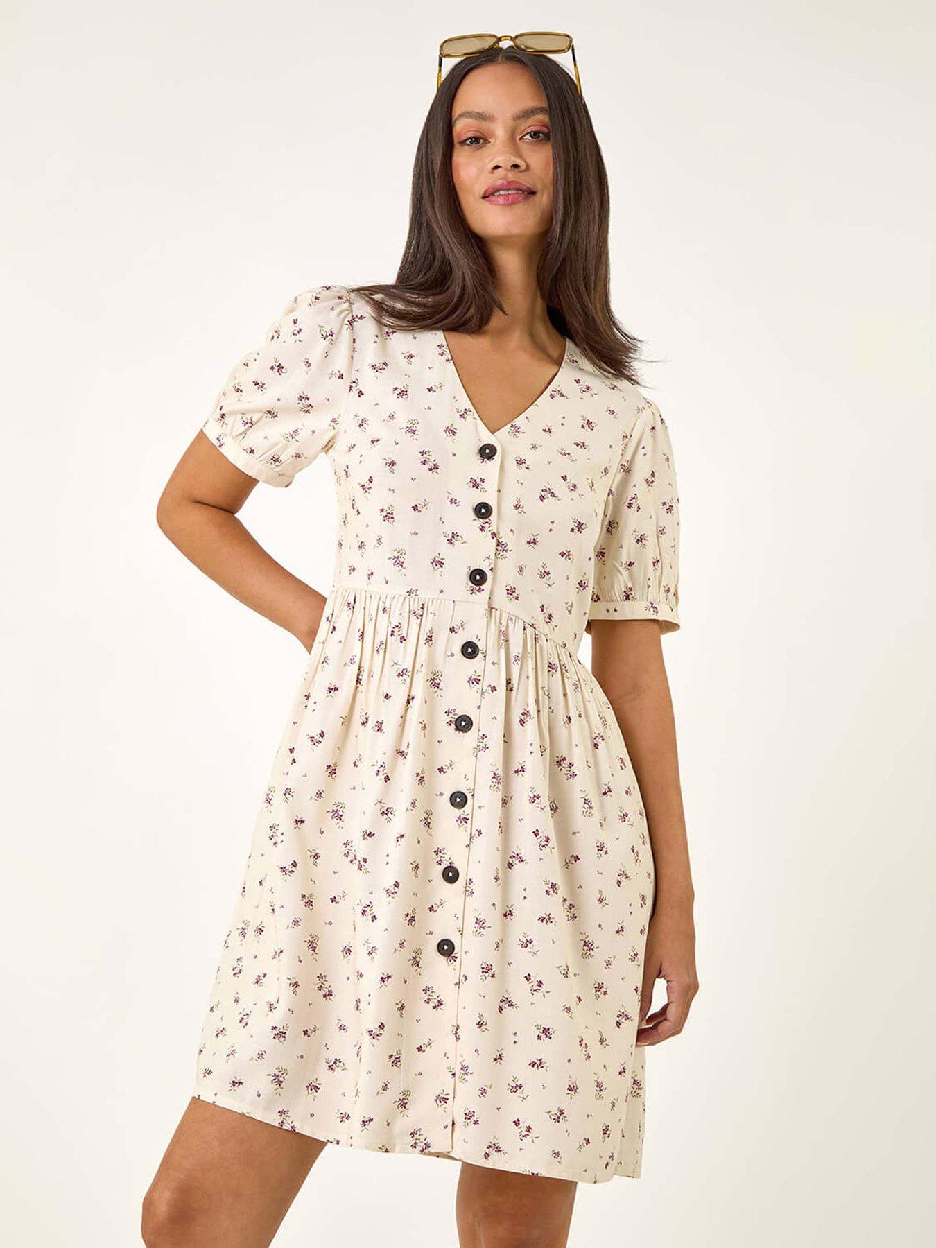 undefined Dusk Floral Button Down Dress - Ivory