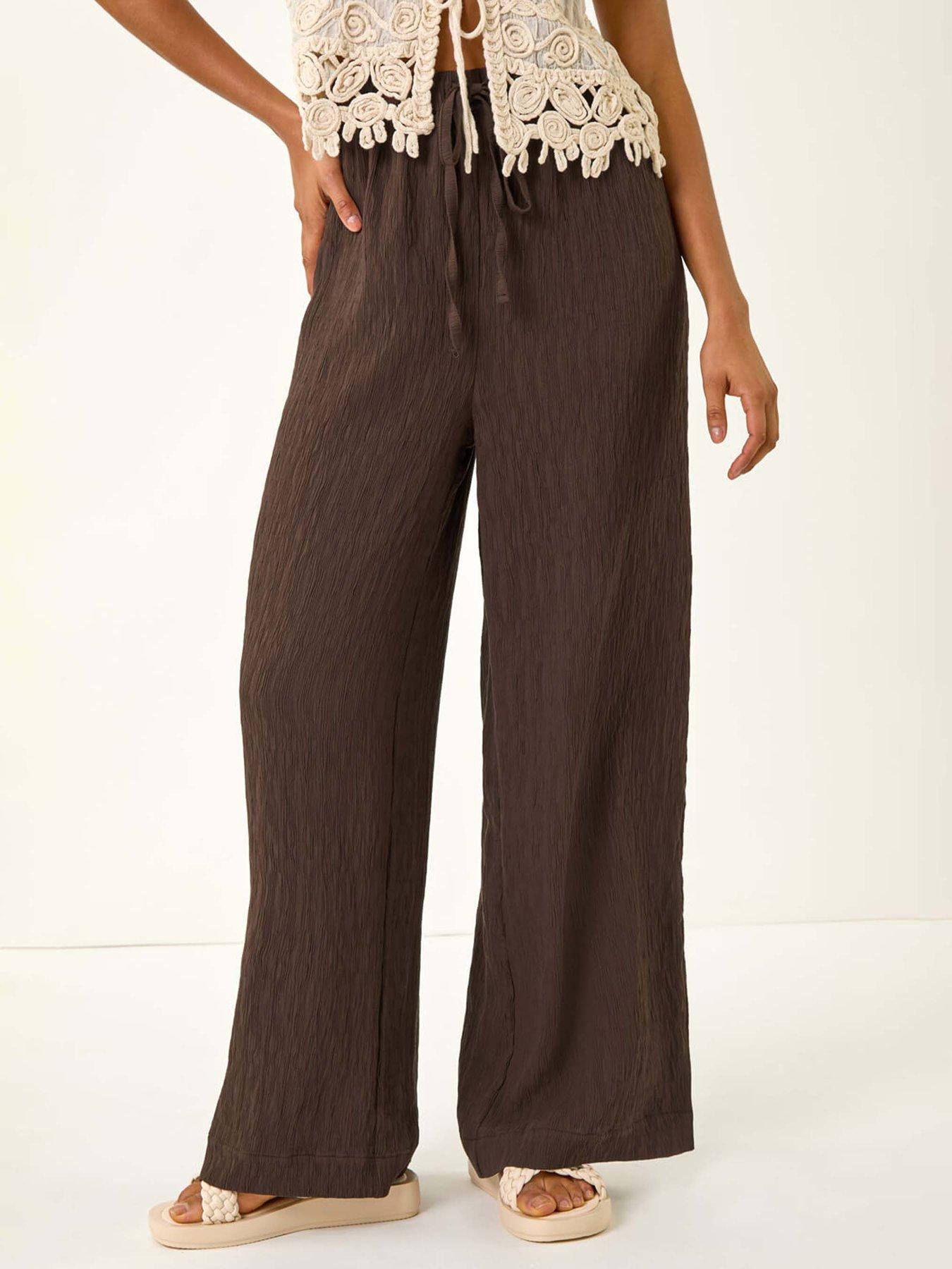 undefined Dusk Textured Elastic Waist Trousers - Brown