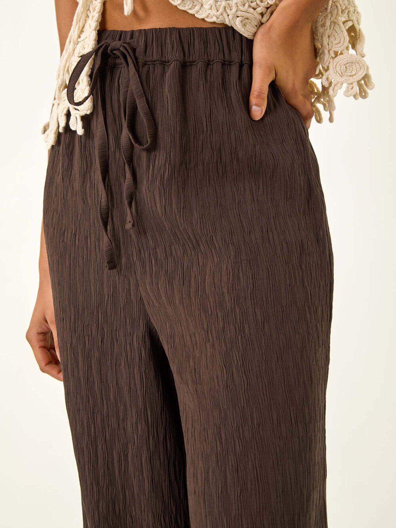 Image 5 of 5 of Roman Dusk Textured Elastic Waist Trousers - Brown
