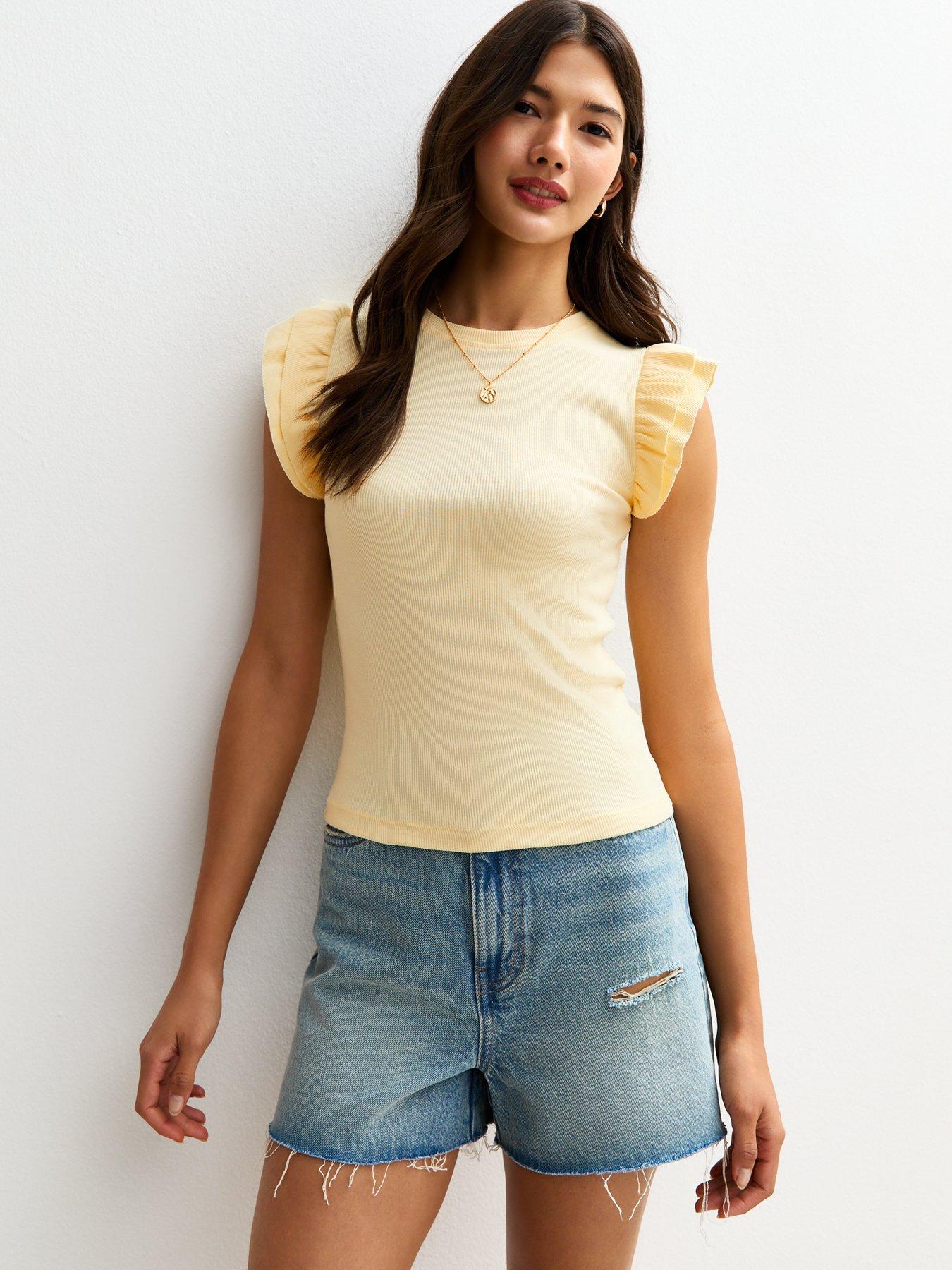 undefined Ribbed Frill Sleeve Vest - Light Yellow