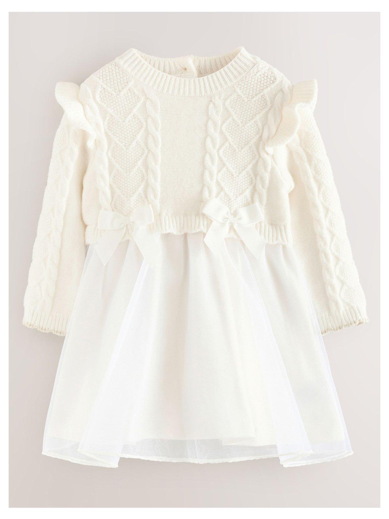 Image 1 of 5 of Ted Baker Younger Girls Knit Bow Dress - Cream