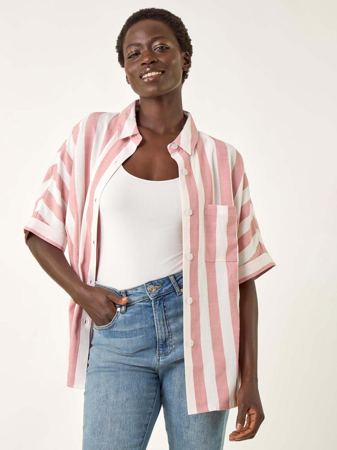 undefined Stripe Print Buttoned Shirt - Light Pink
