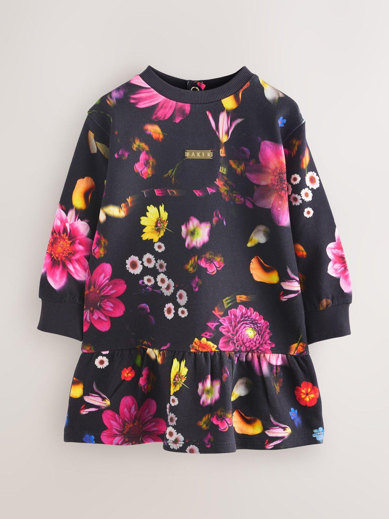  image of ted-baker-younger-girls-floral-dress-navy