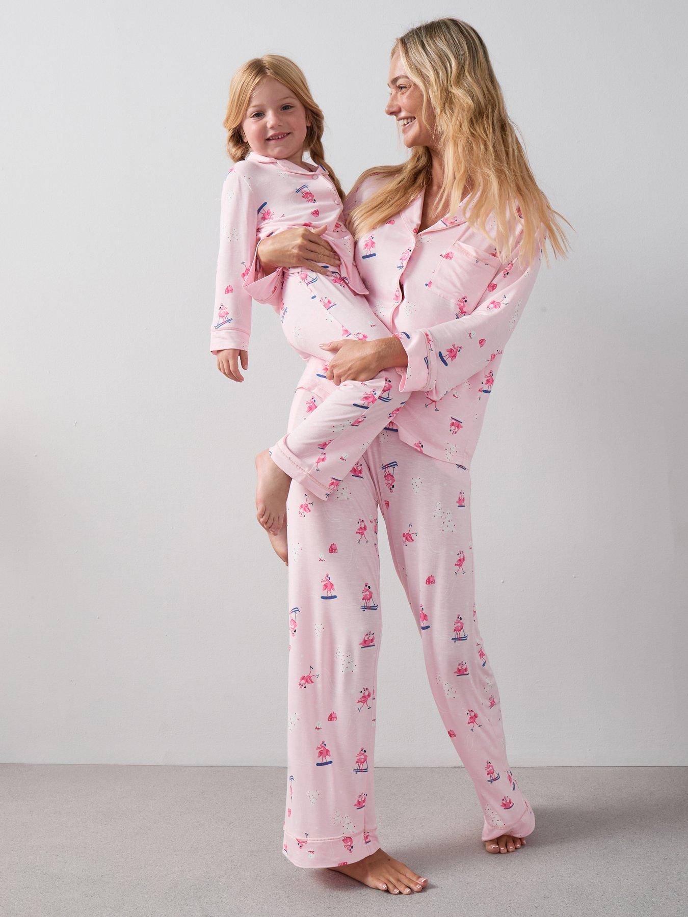The Very Collection Womens Family Christmas Pyjama Flamingo Revere Mini Me Set - Pink