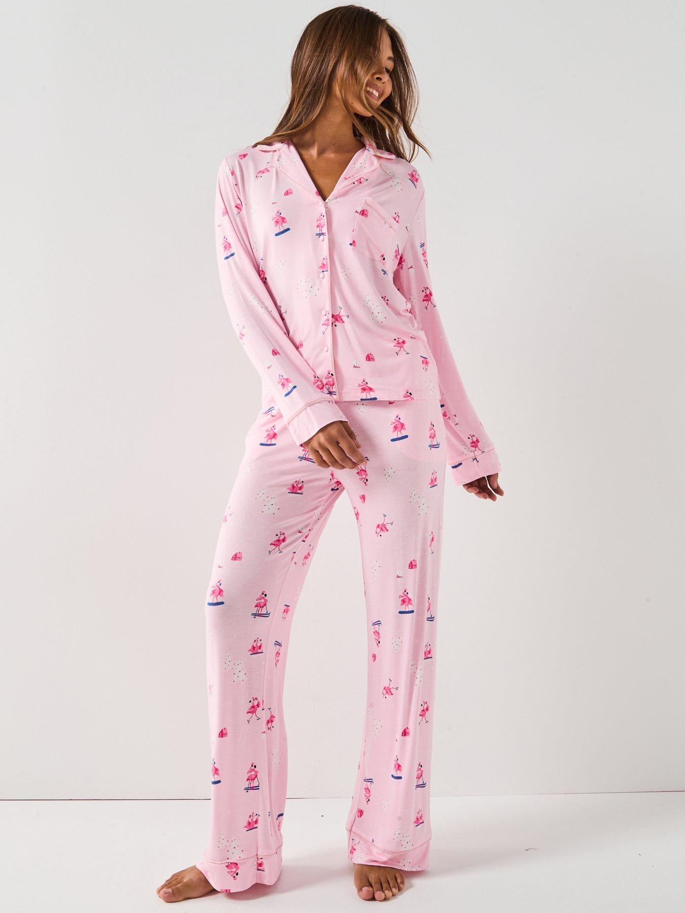 Image 1 of 6 of The Very Collection Womens Family Christmas Pyjama Flamingo Revere Mini Me Set - Pink