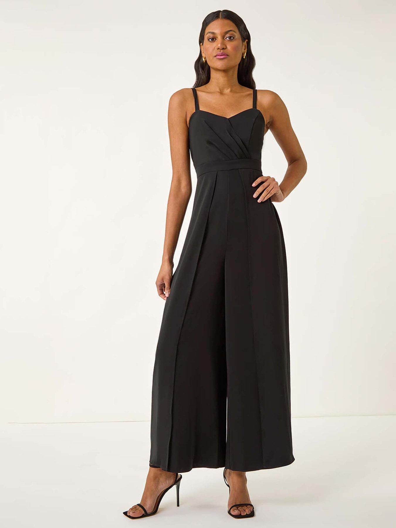 undefined Pleated Strappy Jumpsuit - Black
