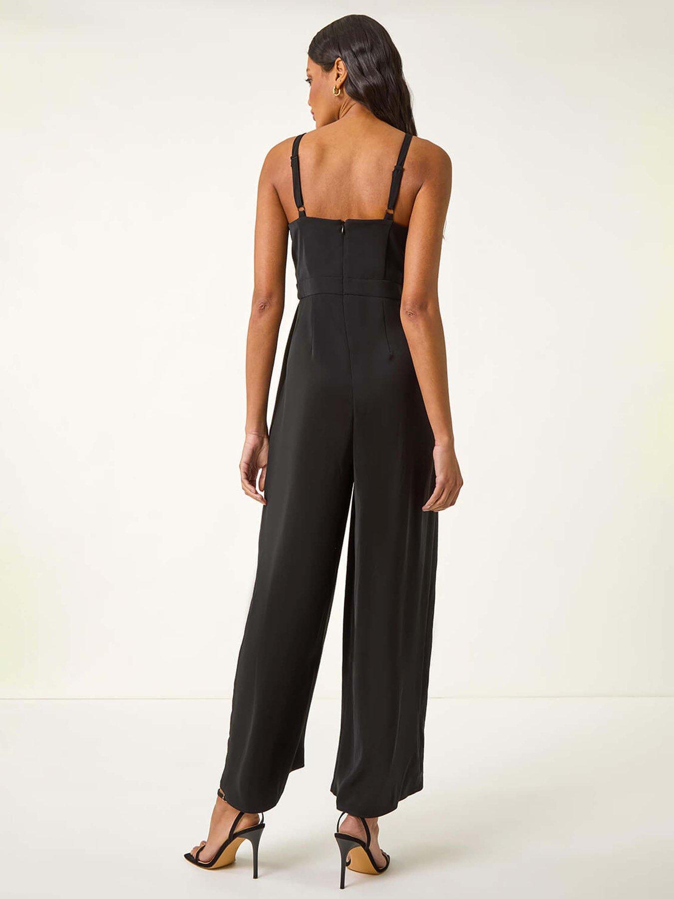 Image 2 of 5 of Roman Pleated Strappy Jumpsuit - Black