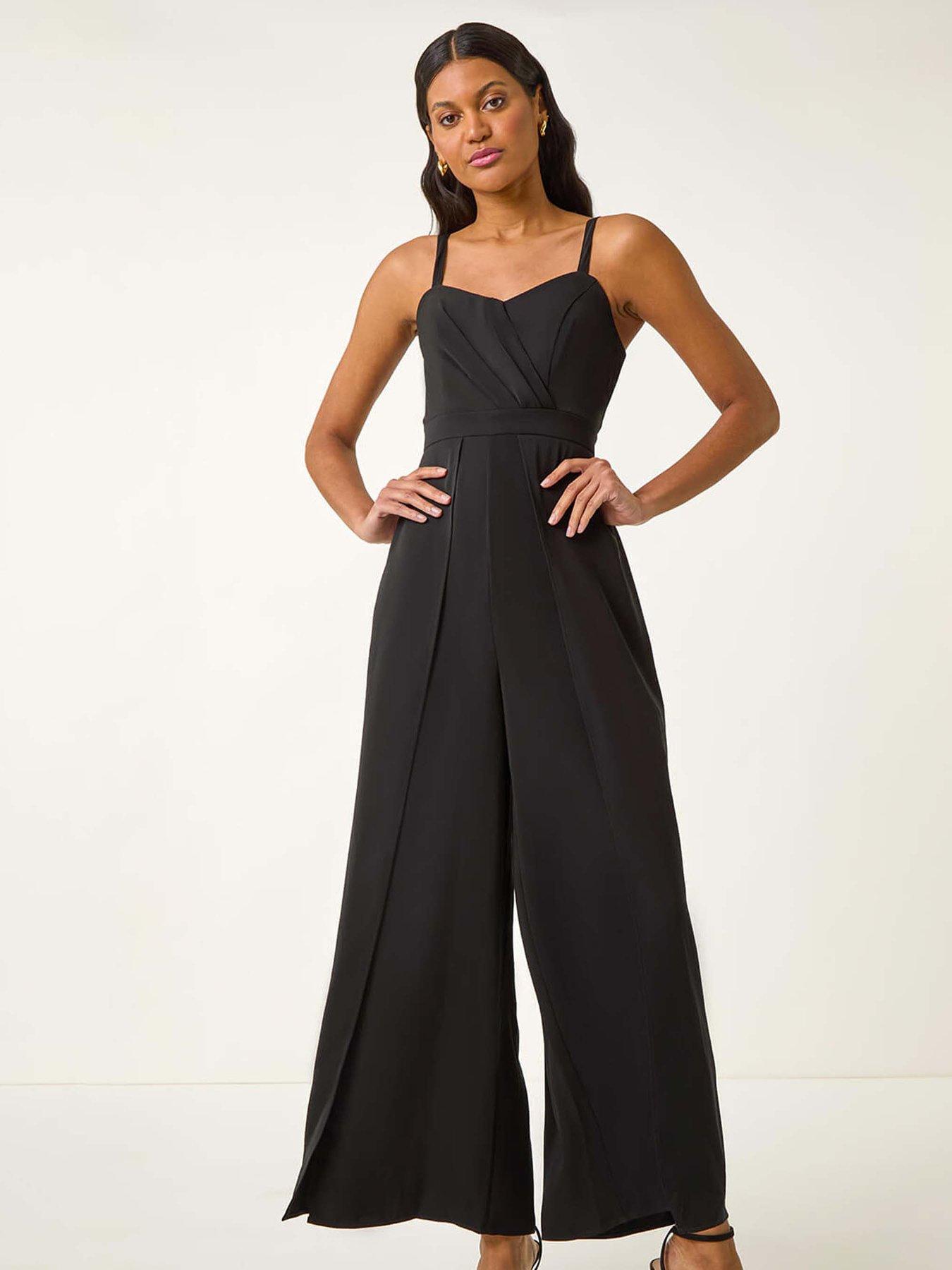 Image 3 of 5 of Roman Pleated Strappy Jumpsuit - Black