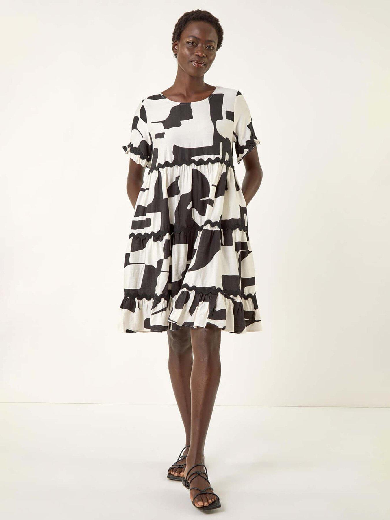 Image 1 of 5 of Roman Ric Rac Print Smock Dress - Black