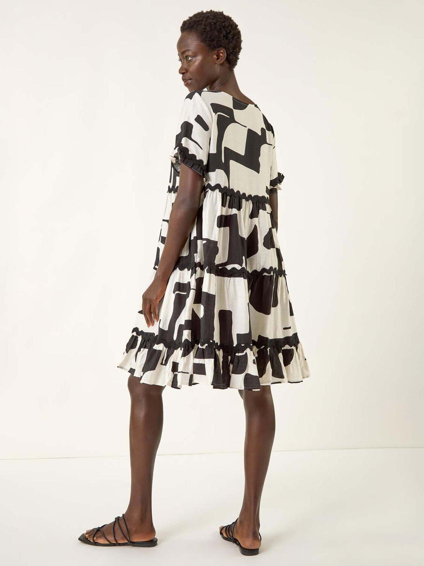 Image 2 of 5 of Roman Ric Rac Print Smock Dress - Black