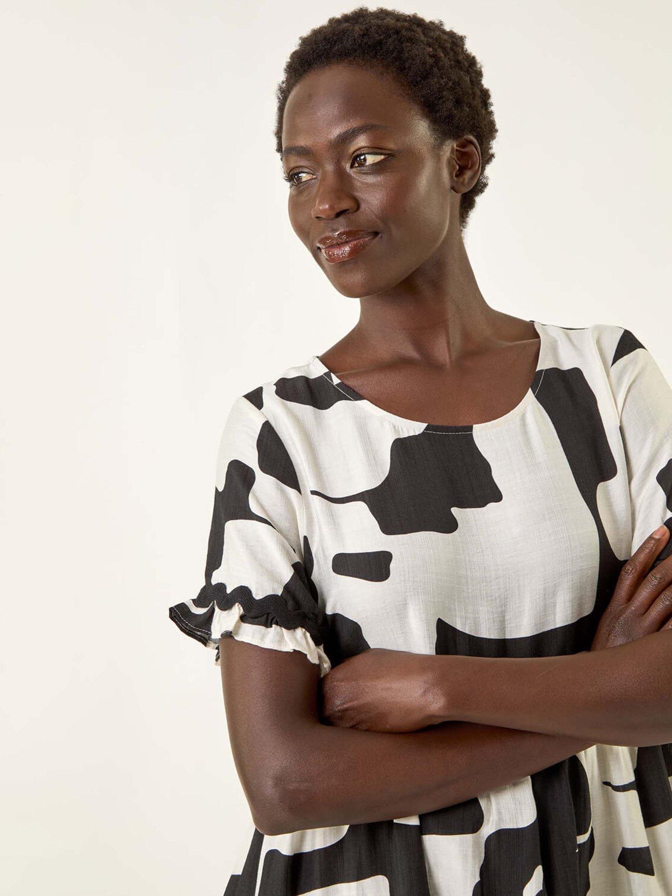 Image 4 of 5 of Roman Ric Rac Print Smock Dress - Black