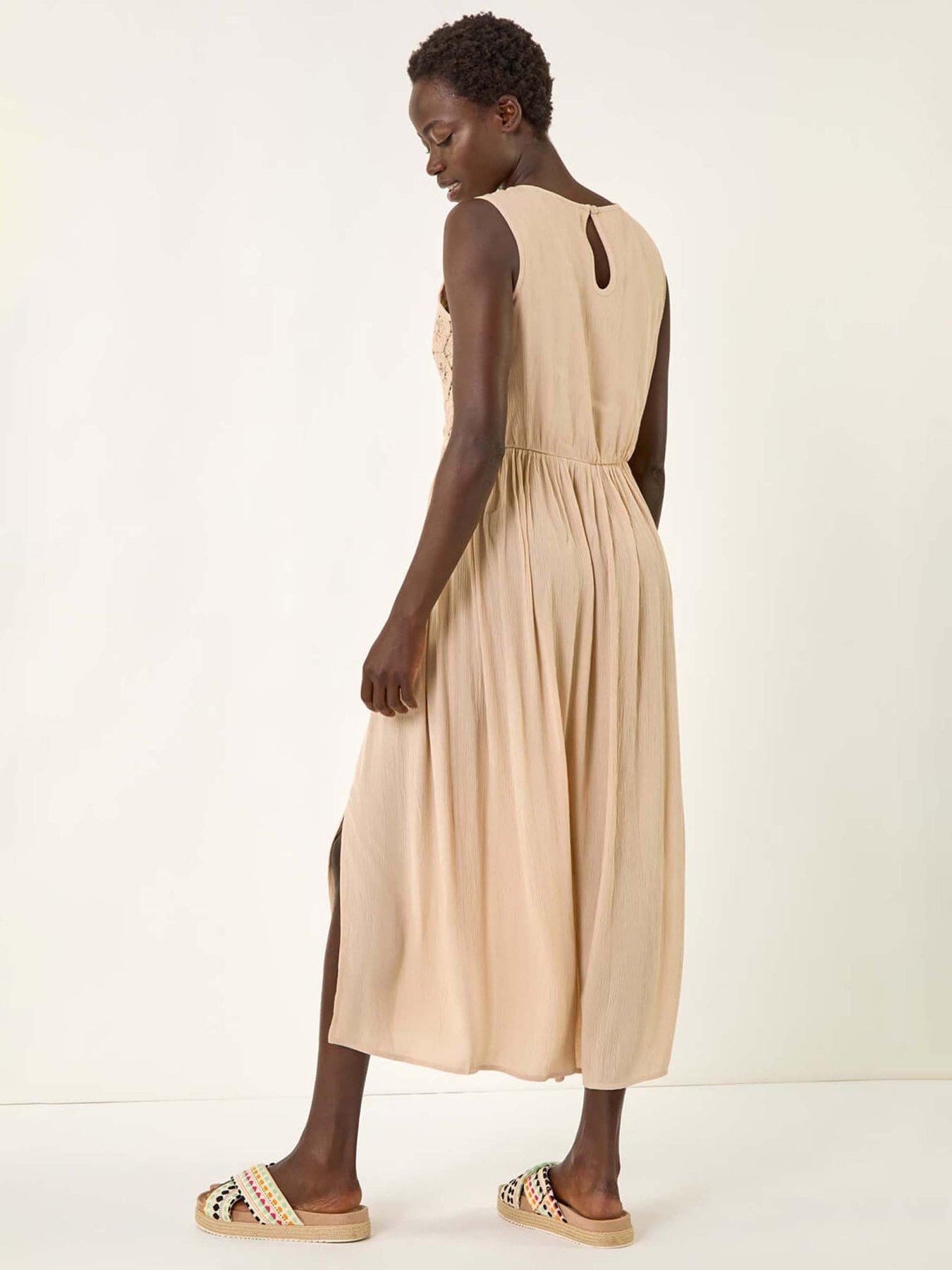 Image 2 of 5 of Roman Crochet Bodice Midi Dress - Stone