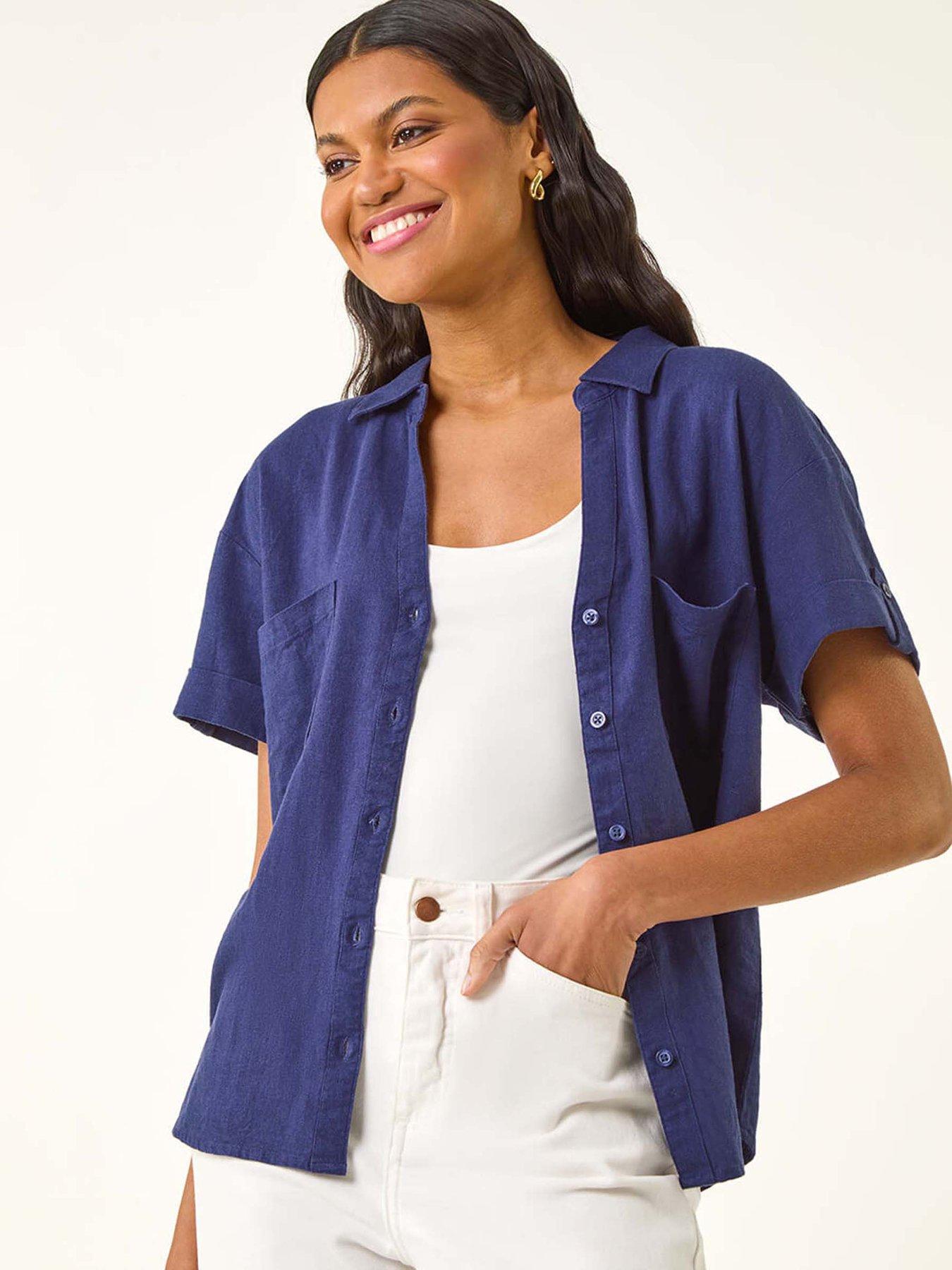 undefined Linen Mix Collared Shirt - Navy