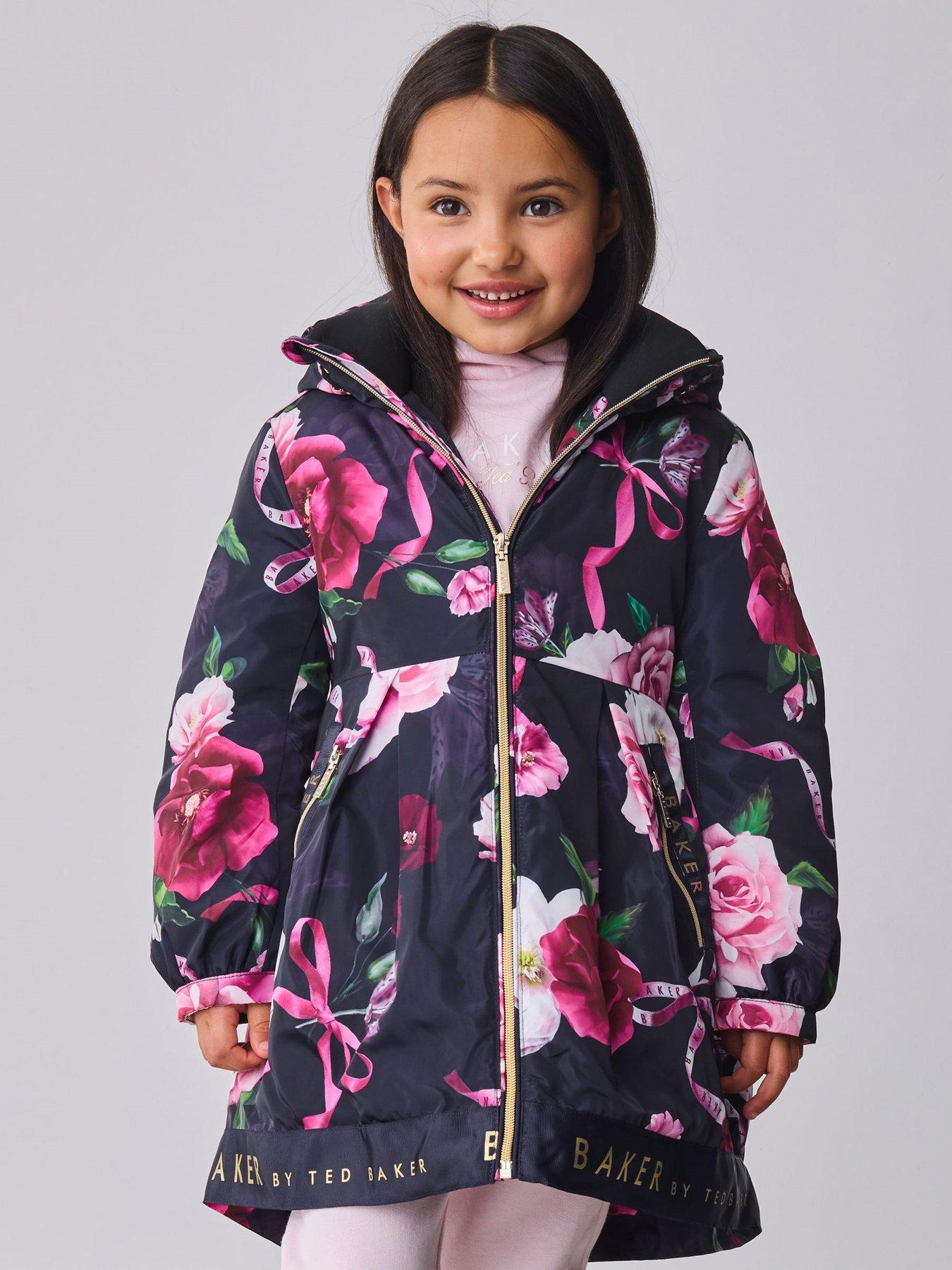 undefined Girls Printed Floral Coat - Navy