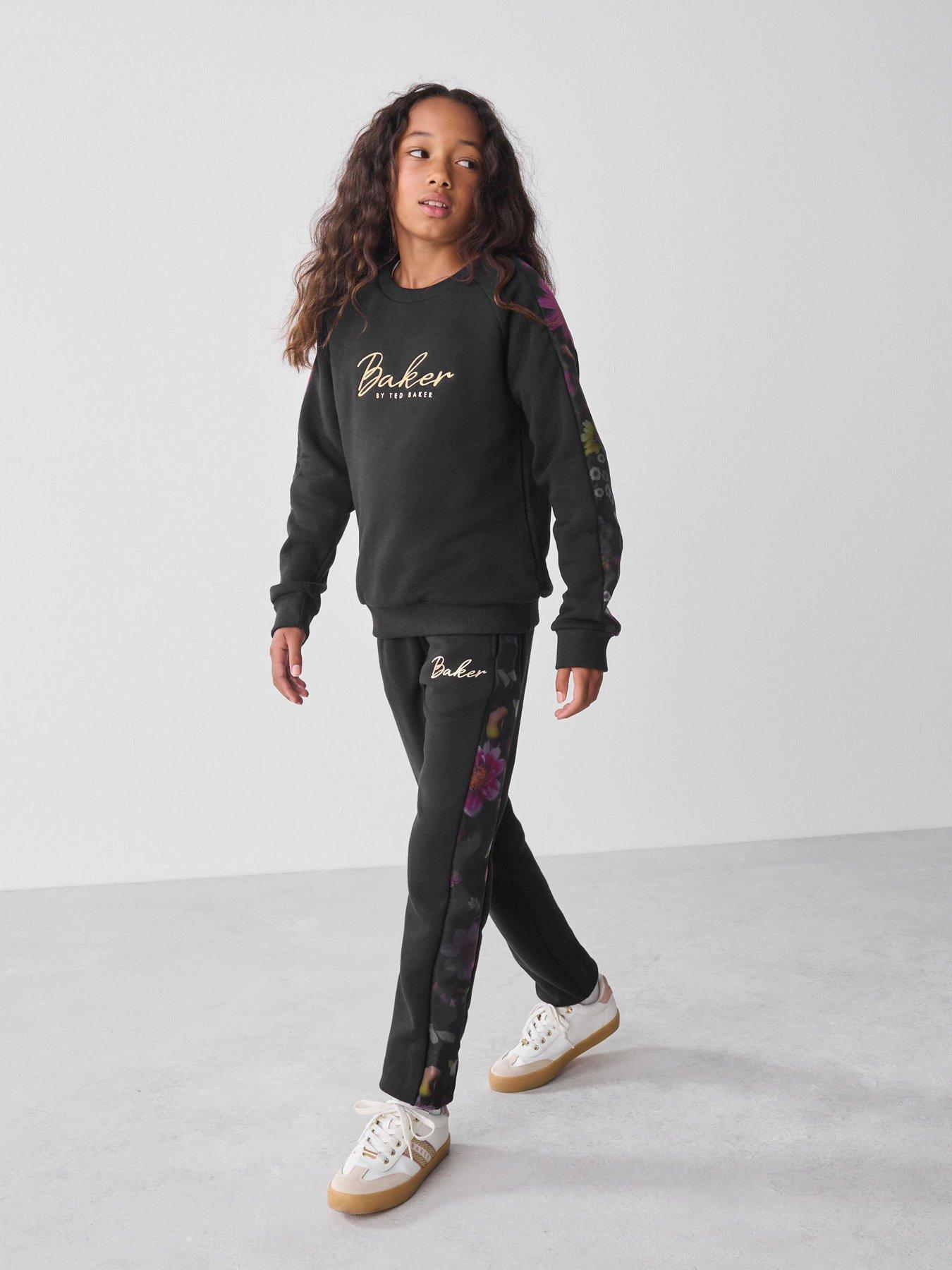  image of ted-baker-older-girls-sweat-top-amp-jogger-set-black