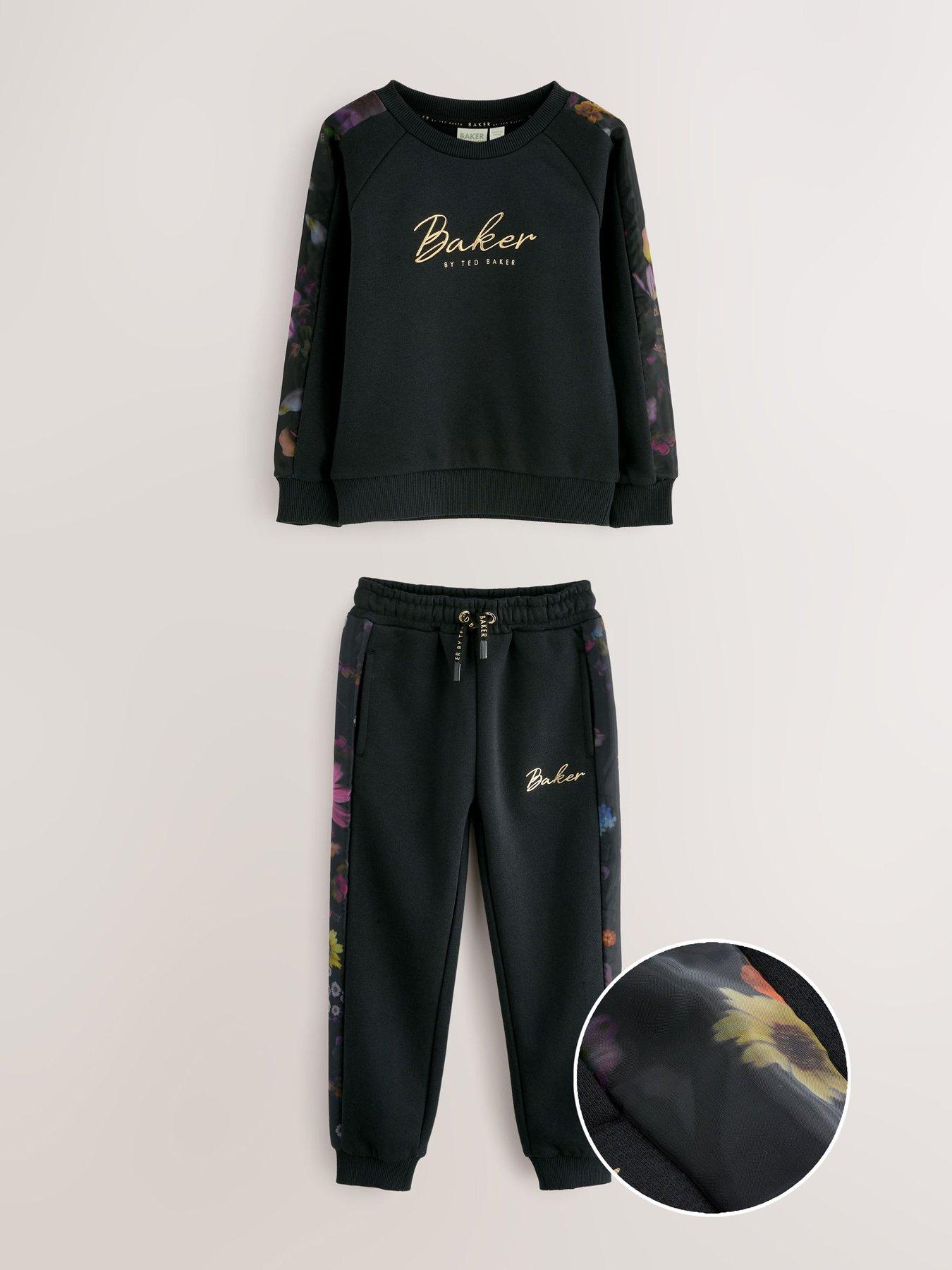  image of ted-baker-older-girls-sweat-top-amp-jogger-set-black