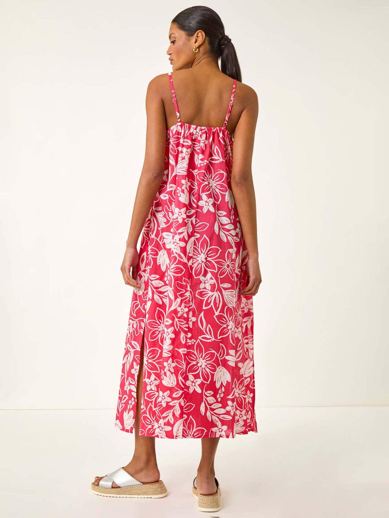 Image 2 of 5 of Roman Floral Strappy Maxi Dress - Coral