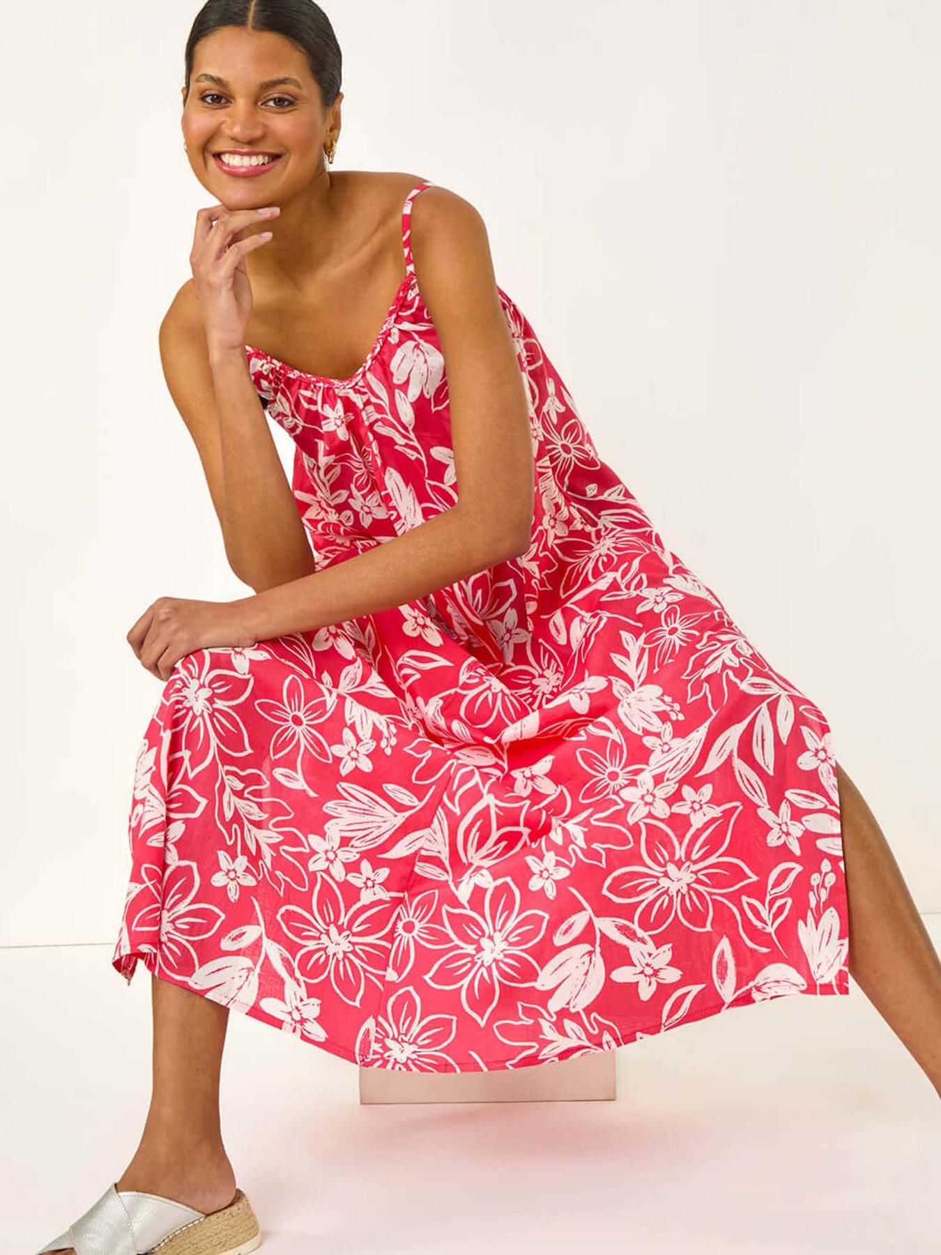 Image 4 of 5 of Roman Floral Strappy Maxi Dress - Coral