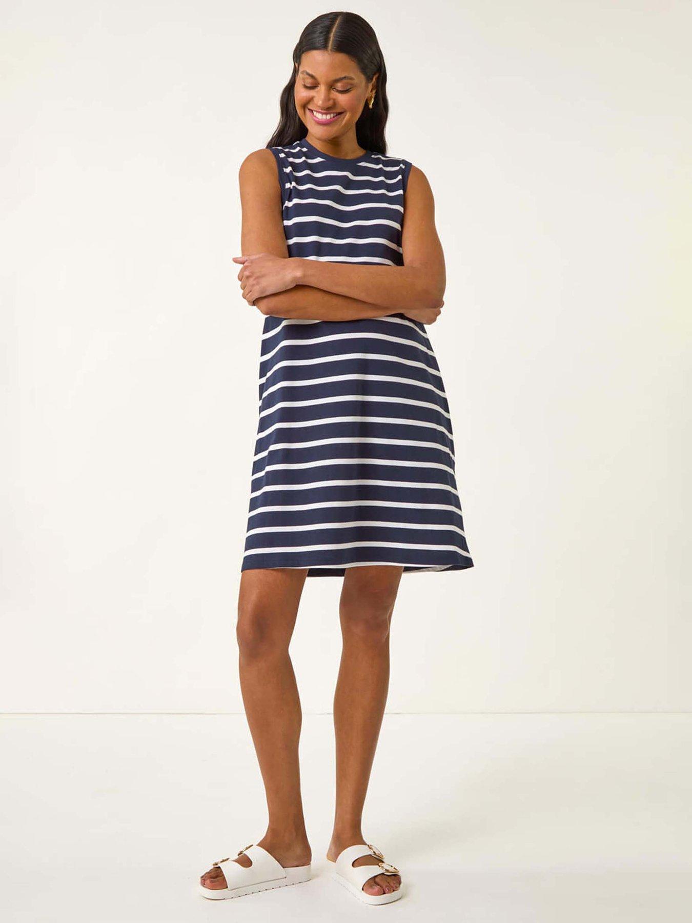undefined Stripe Jersey A-line Dress - Navy