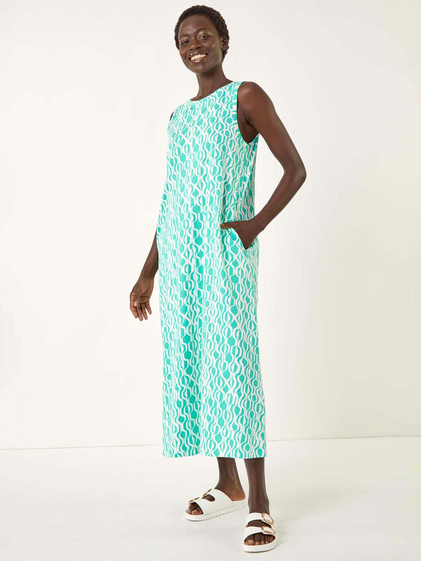 undefined Geo Print Pocket Midi Dress - Mint