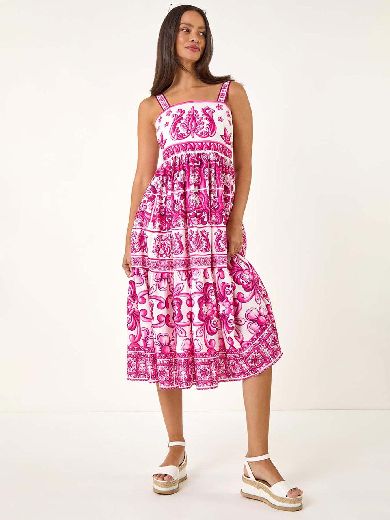 undefined Dusk Baroque Strappy Midi Dress - Pink