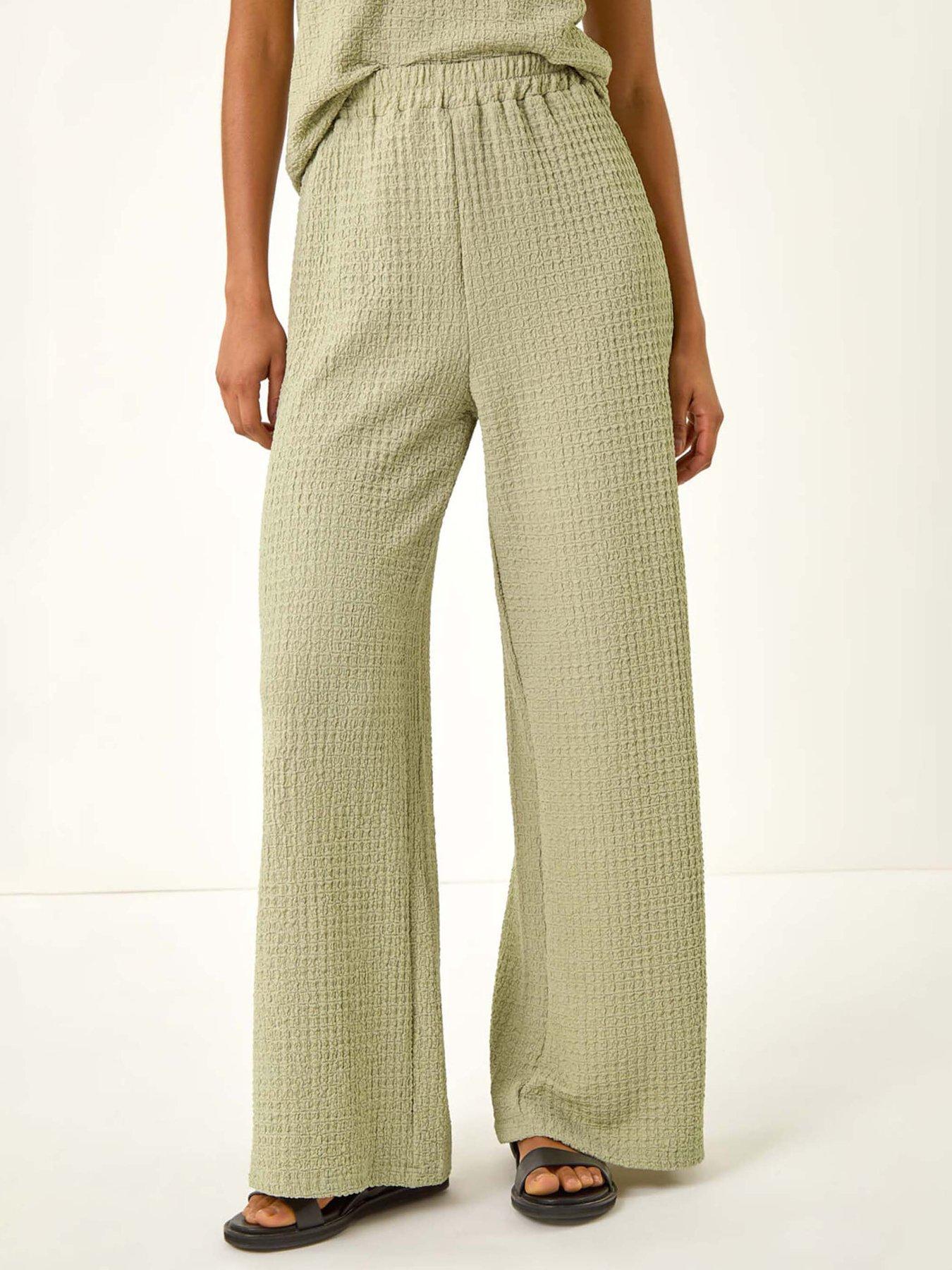 undefined Dusk Textured Wide Leg Stretch Trouser - Beige