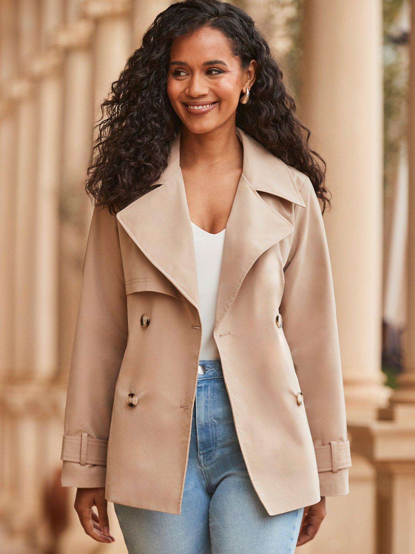 undefined Natural 18  Fitted Short Trench Coat