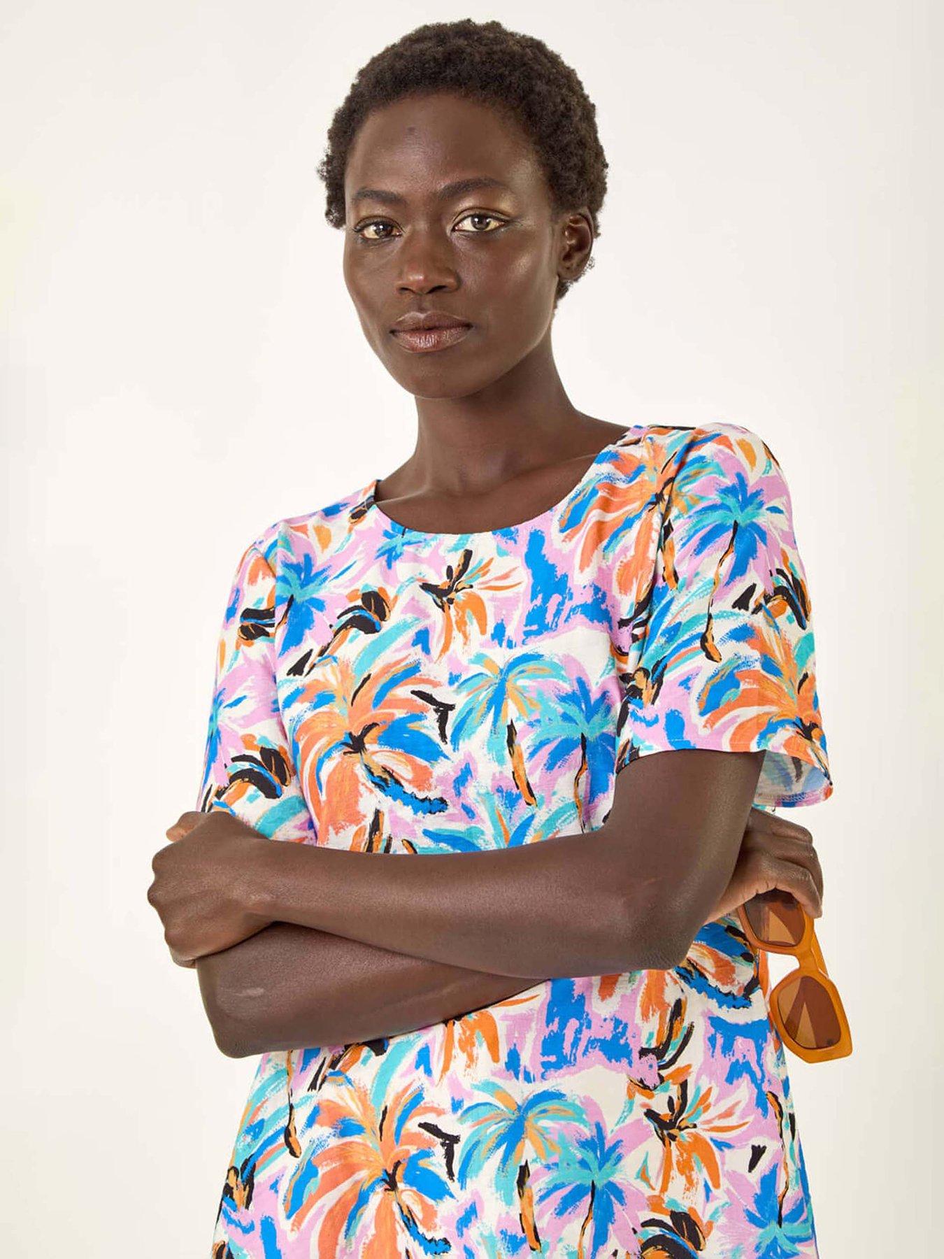 Image 4 of 5 of Roman Abstract Print Tunic Top - Blue