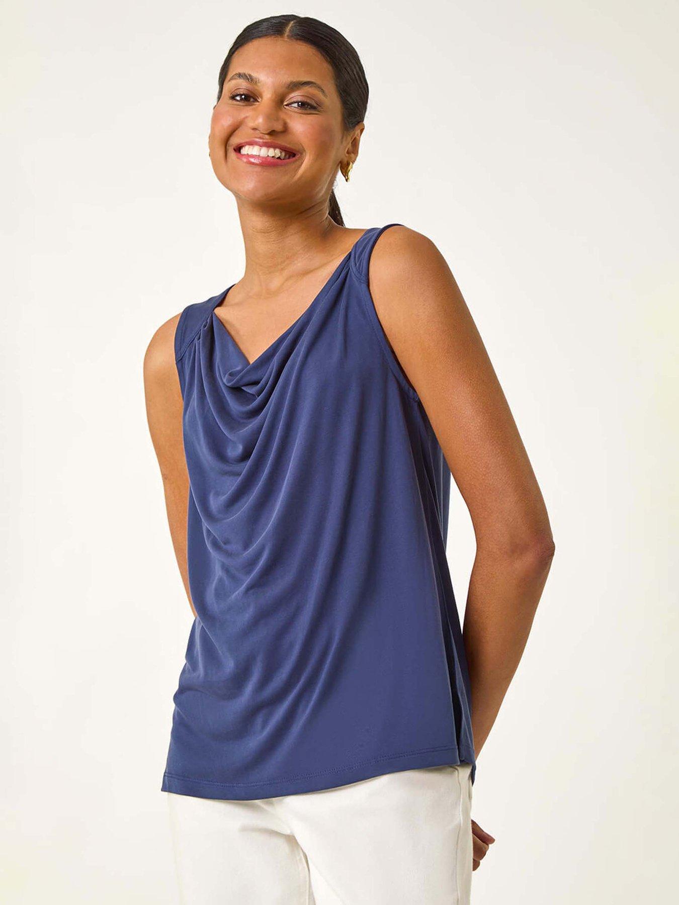 undefined Cowl Neck Stretch Top - Navy
