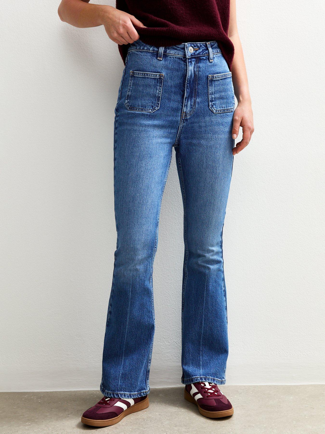 undefined Blue Patch Pocket Flared Denim Jeans