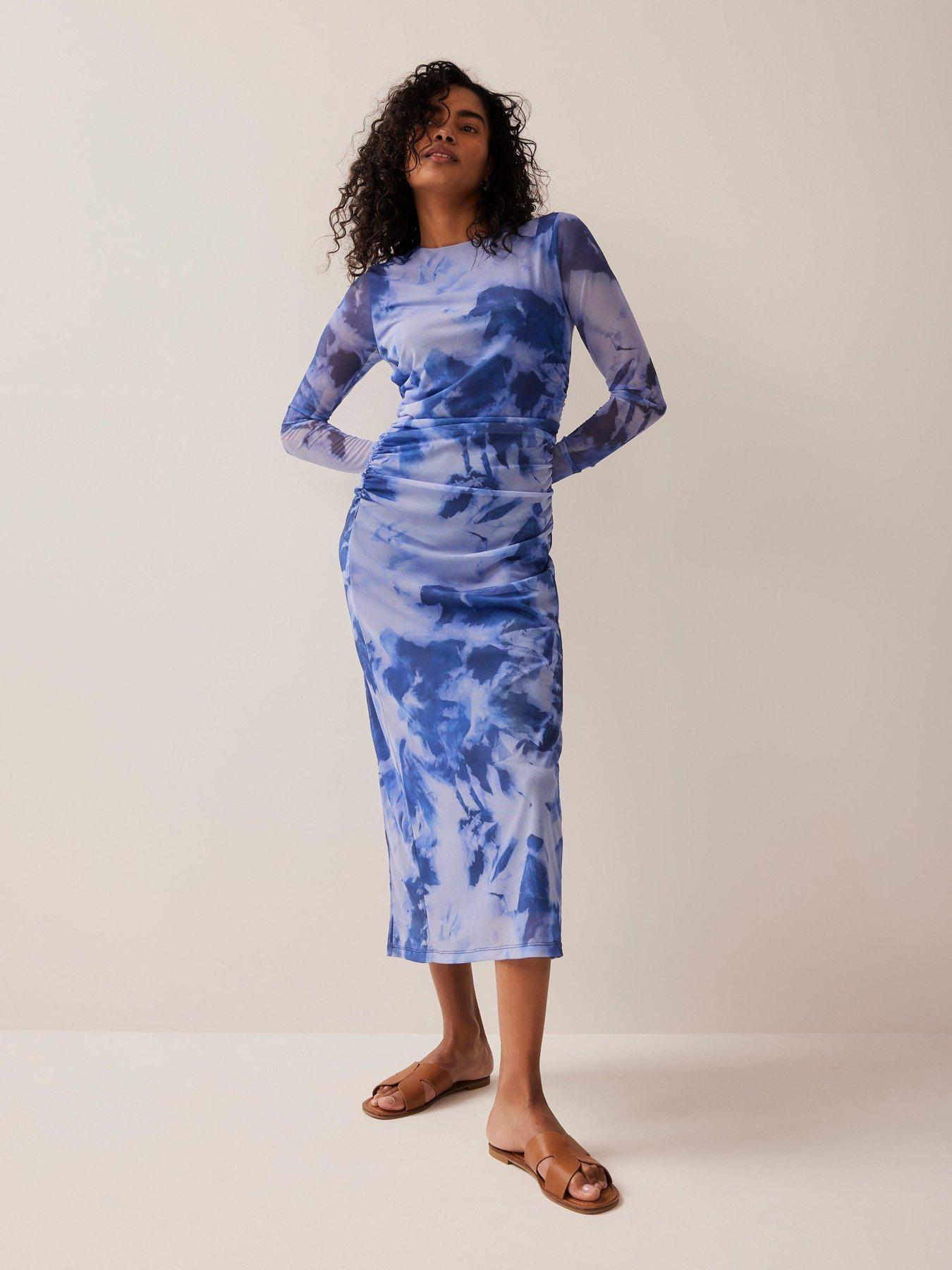 Image 2 of 6 of Mint Velvet Abstract Print Mesh Midi Dress - Blue