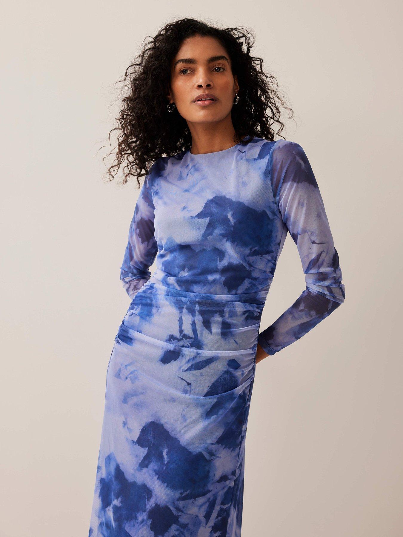 Image 3 of 6 of Mint Velvet Abstract Print Mesh Midi Dress - Blue