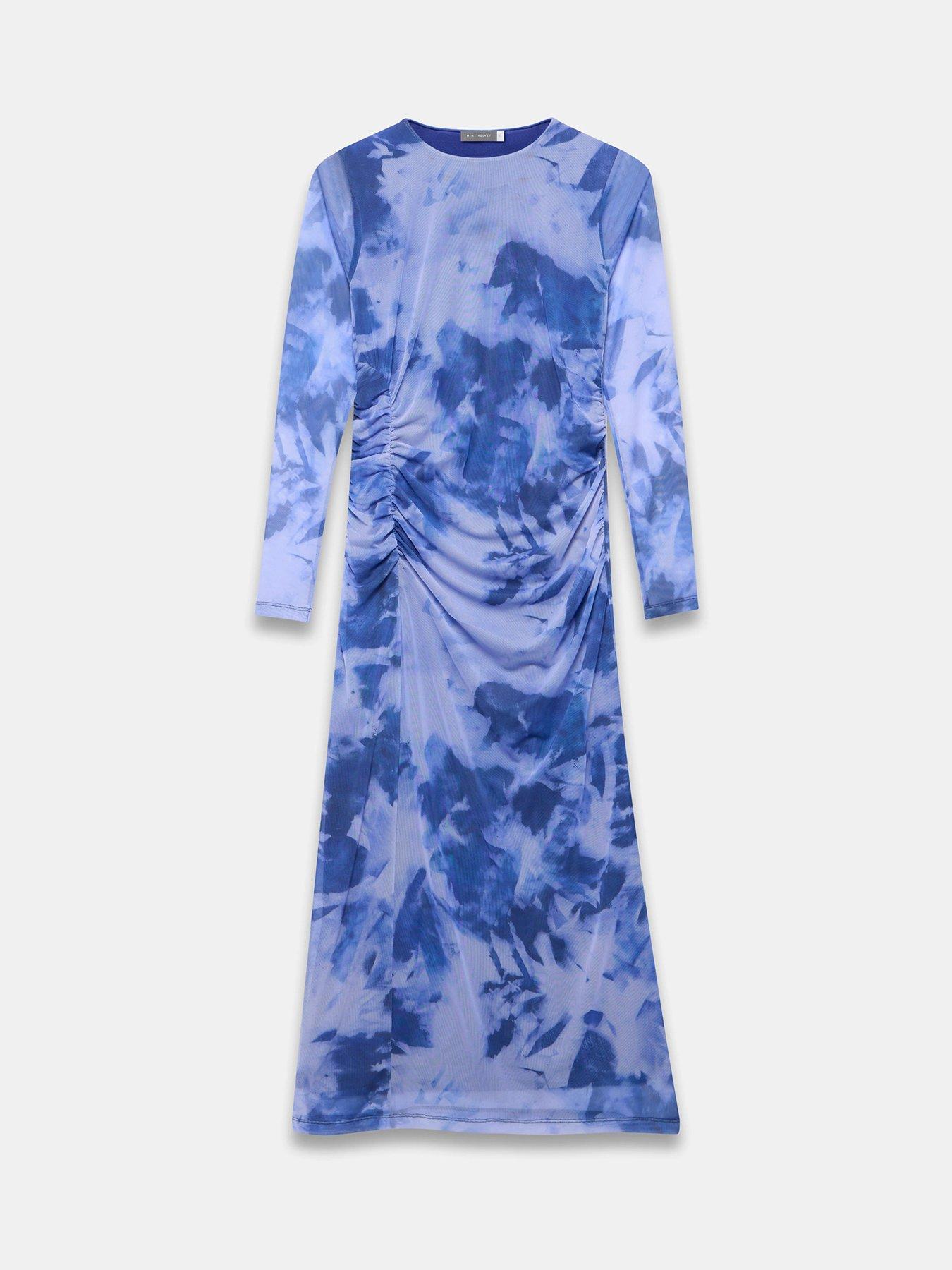 Image 5 of 6 of Mint Velvet Abstract Print Mesh Midi Dress - Blue