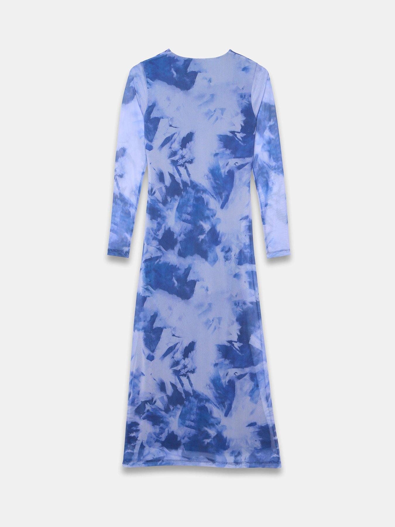 Image 6 of 6 of Mint Velvet Abstract Print Mesh Midi Dress - Blue