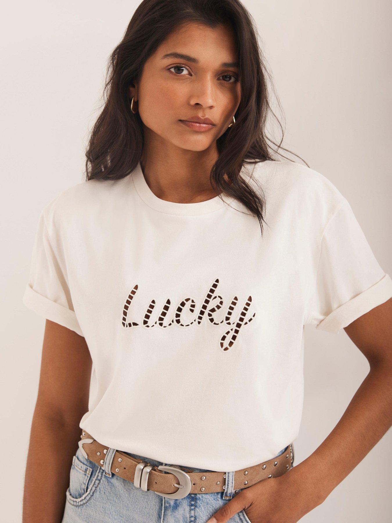 undefined Cream Eyelet Graphic T-shirt