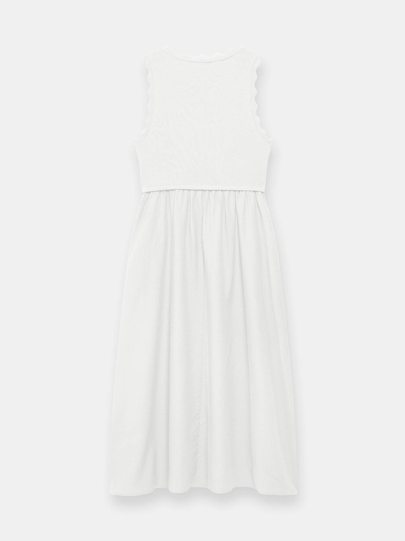 Image 6 of 6 of Mint Velvet Scallop Detail Woven Mix Dress - White