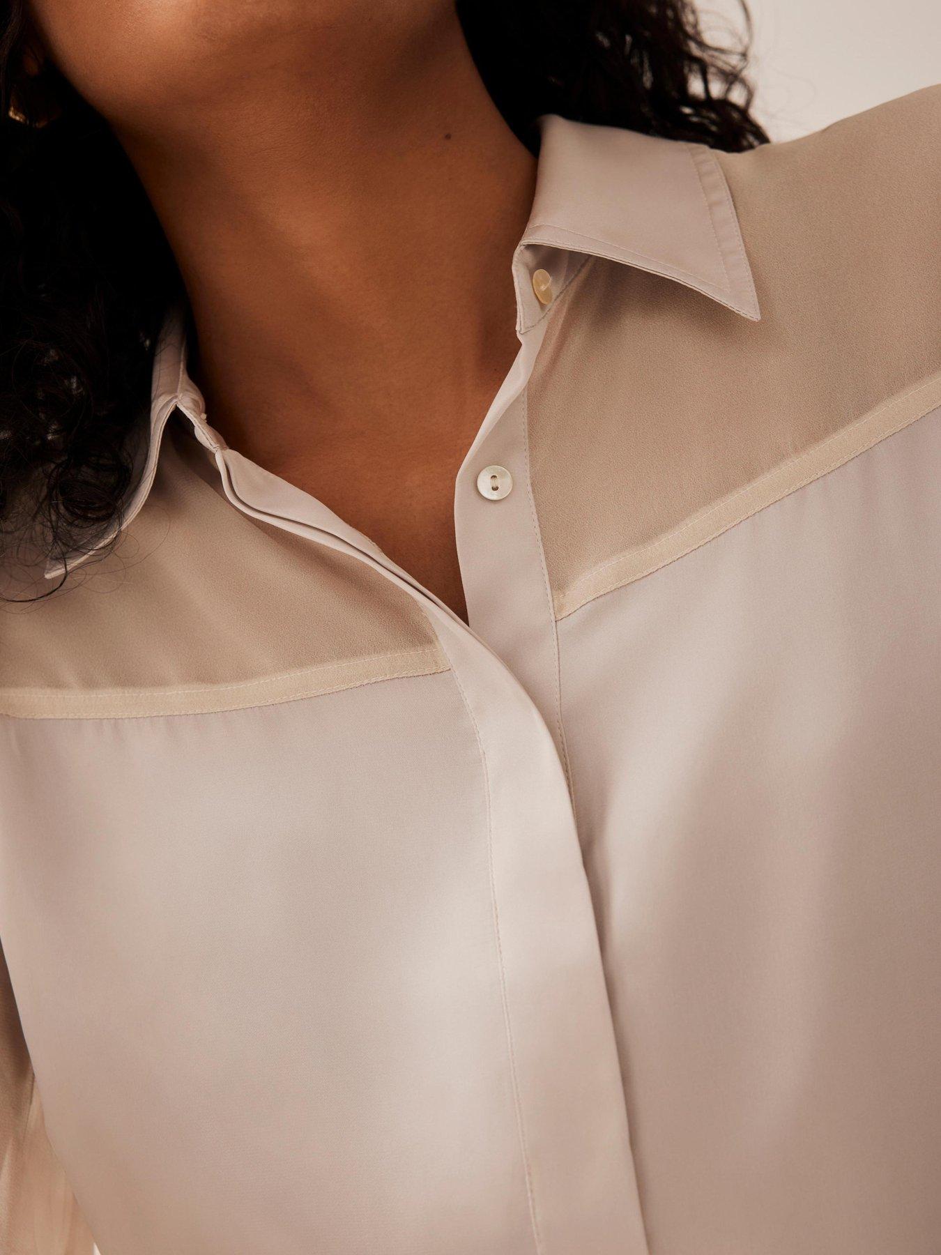 Image 4 of 6 of Mint Velvet Neutral Blocked Satin Shirt - Beige