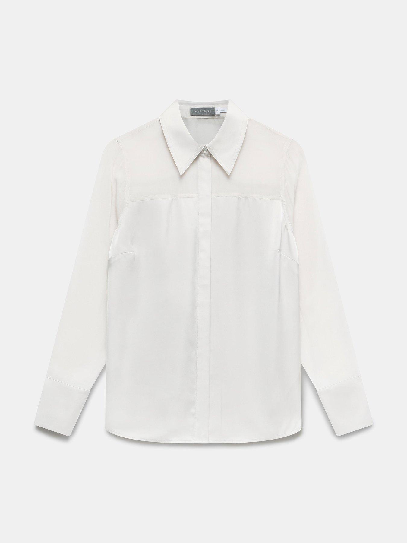 Image 5 of 6 of Mint Velvet Neutral Blocked Satin Shirt - Beige