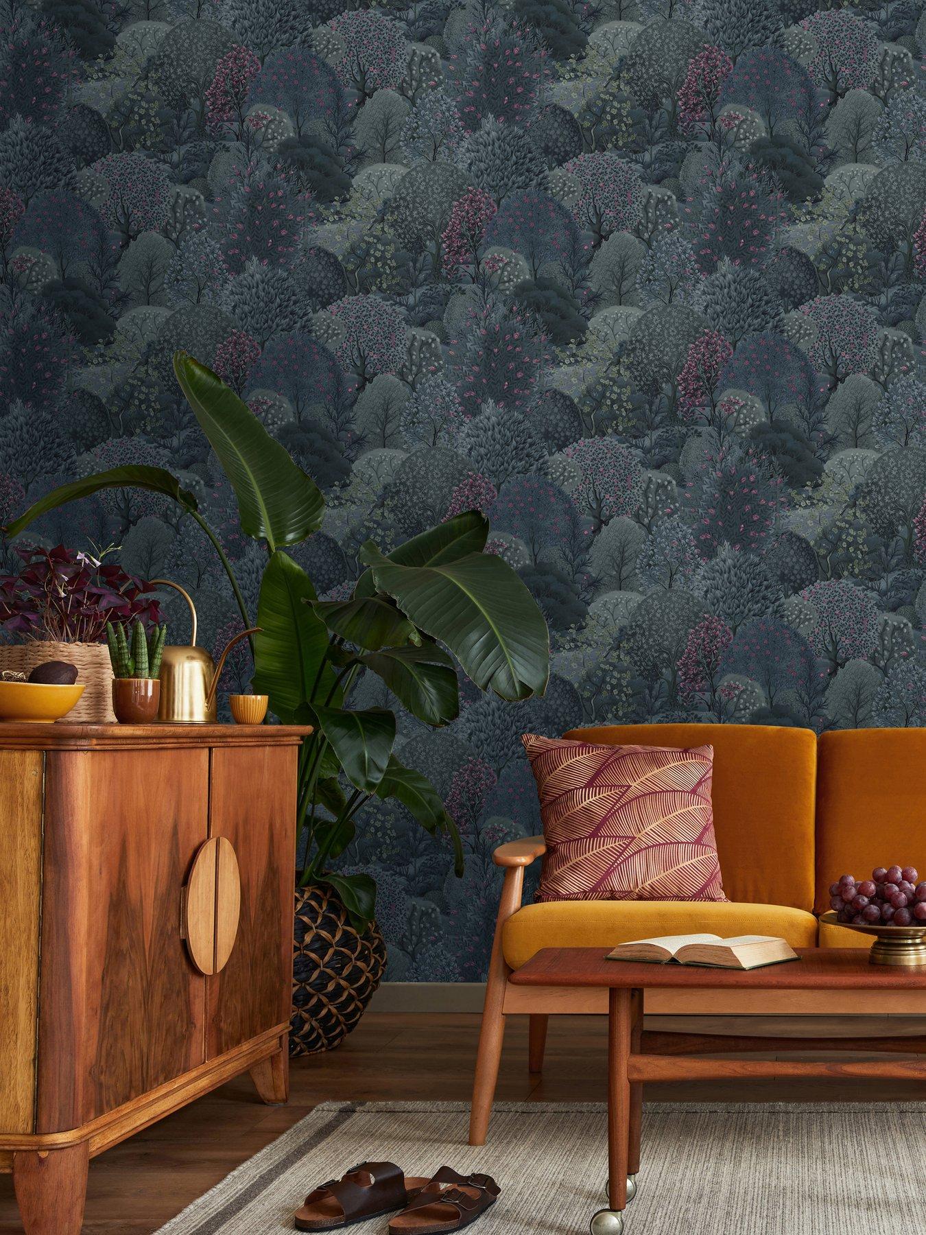 undefined Tree Tapestry Wallpaper - Navy / Berry