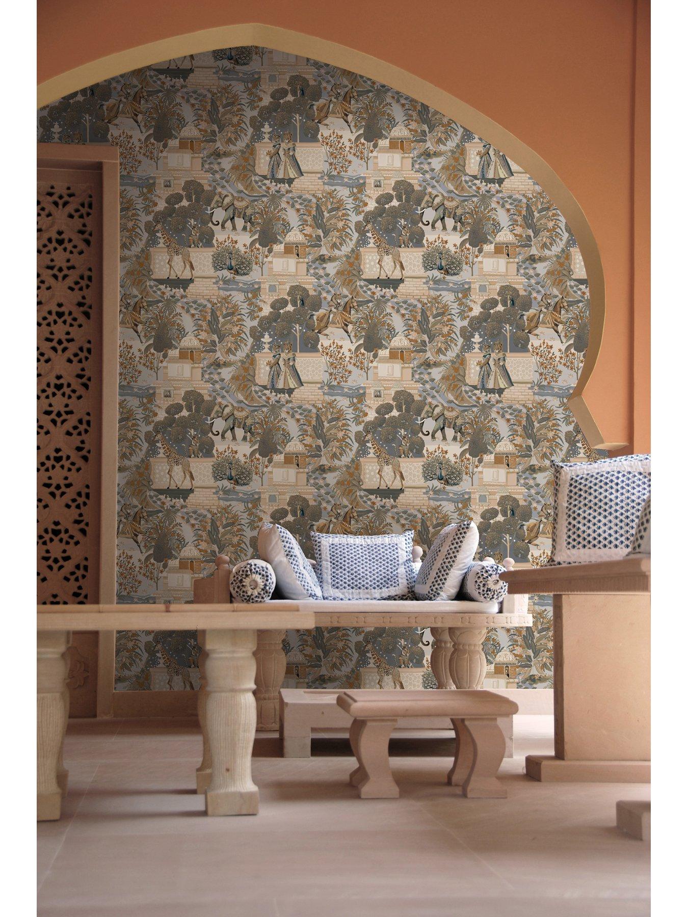 undefined Animal Palace Wallpaper - Navy/orange