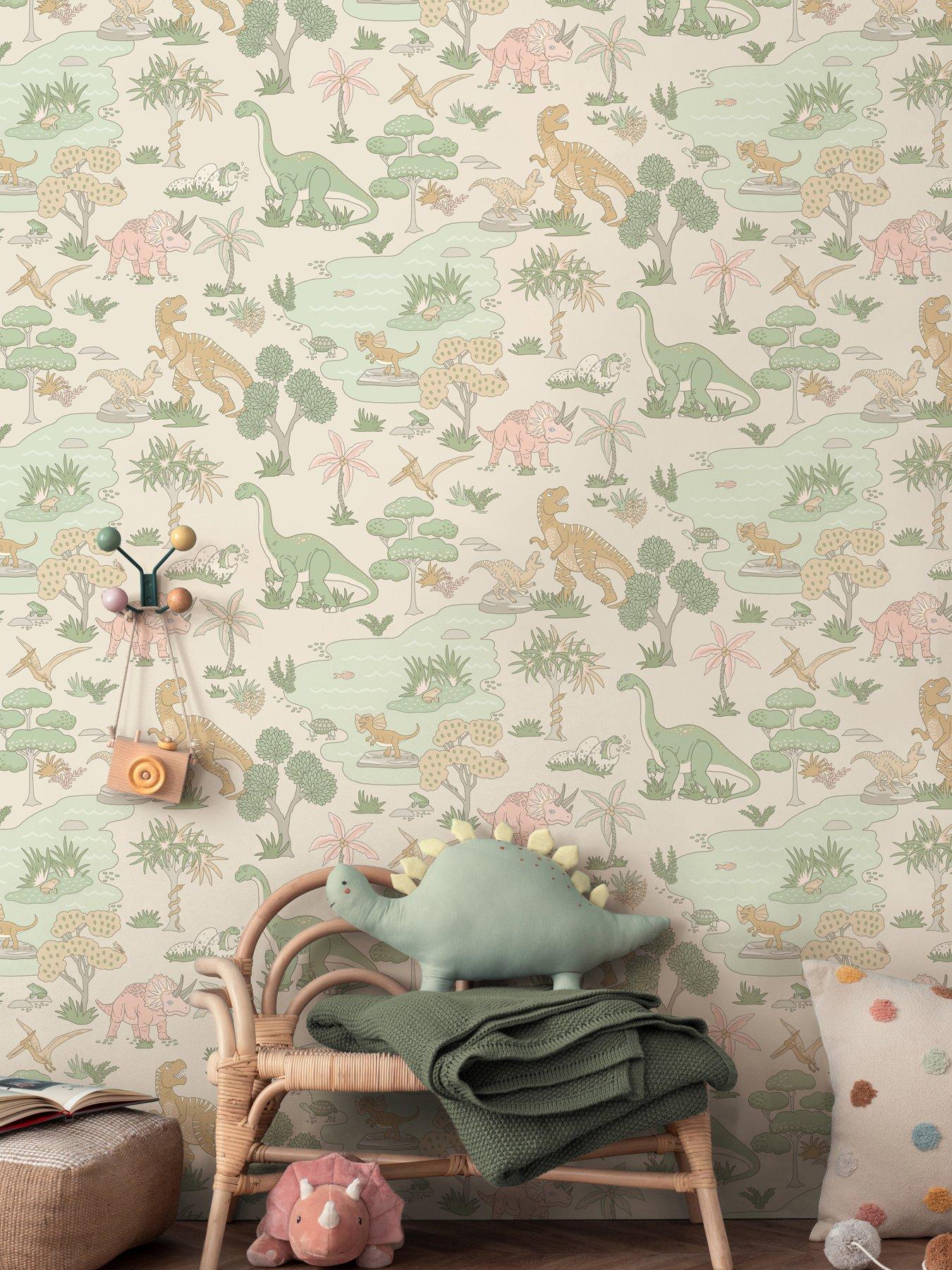 undefined Dino Zoo Wallpaper - Pink/sage
