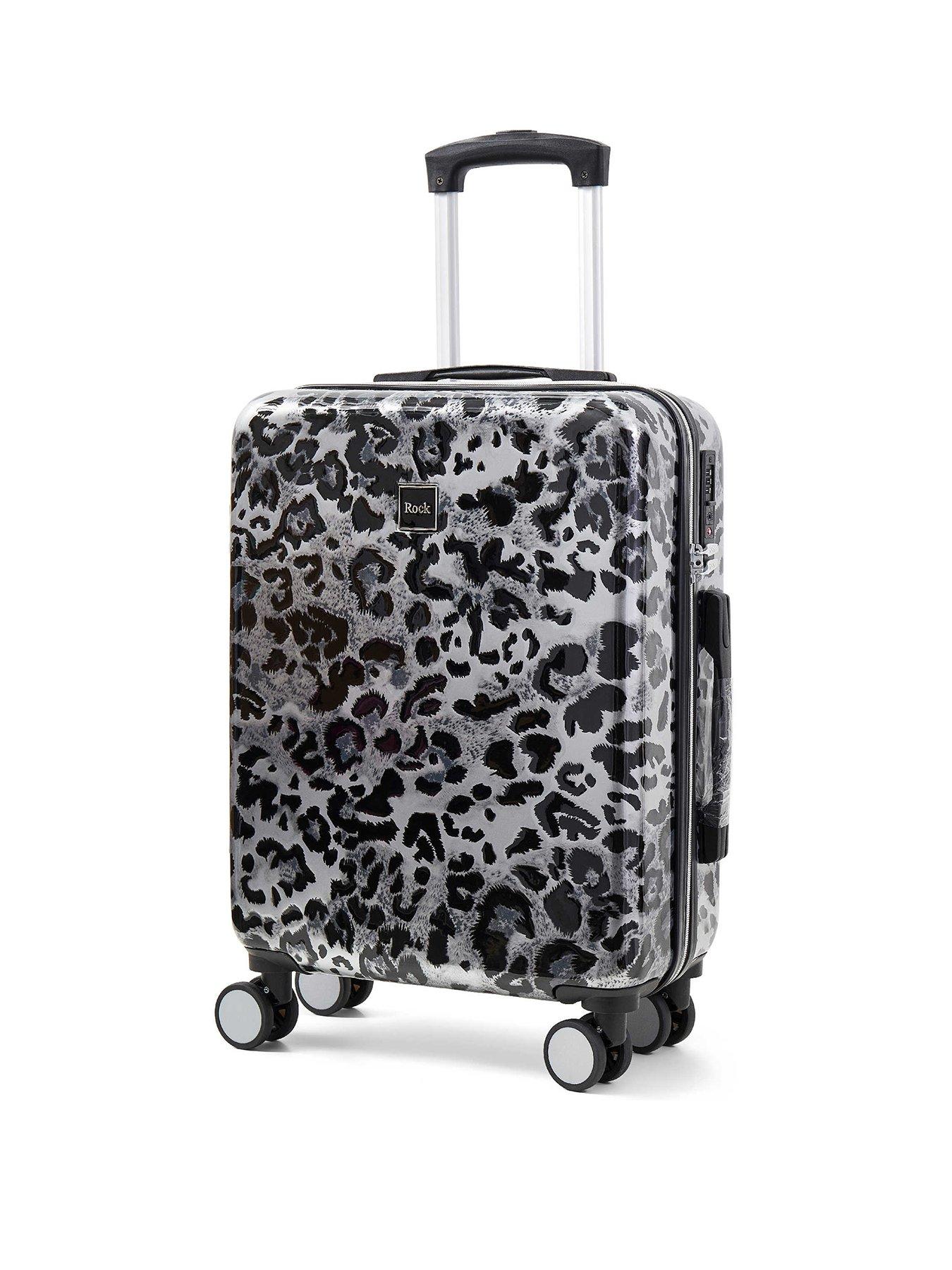 Image 1 of 5 of Rock Luggage Savannah Silver Leopard Print Small Suitcase