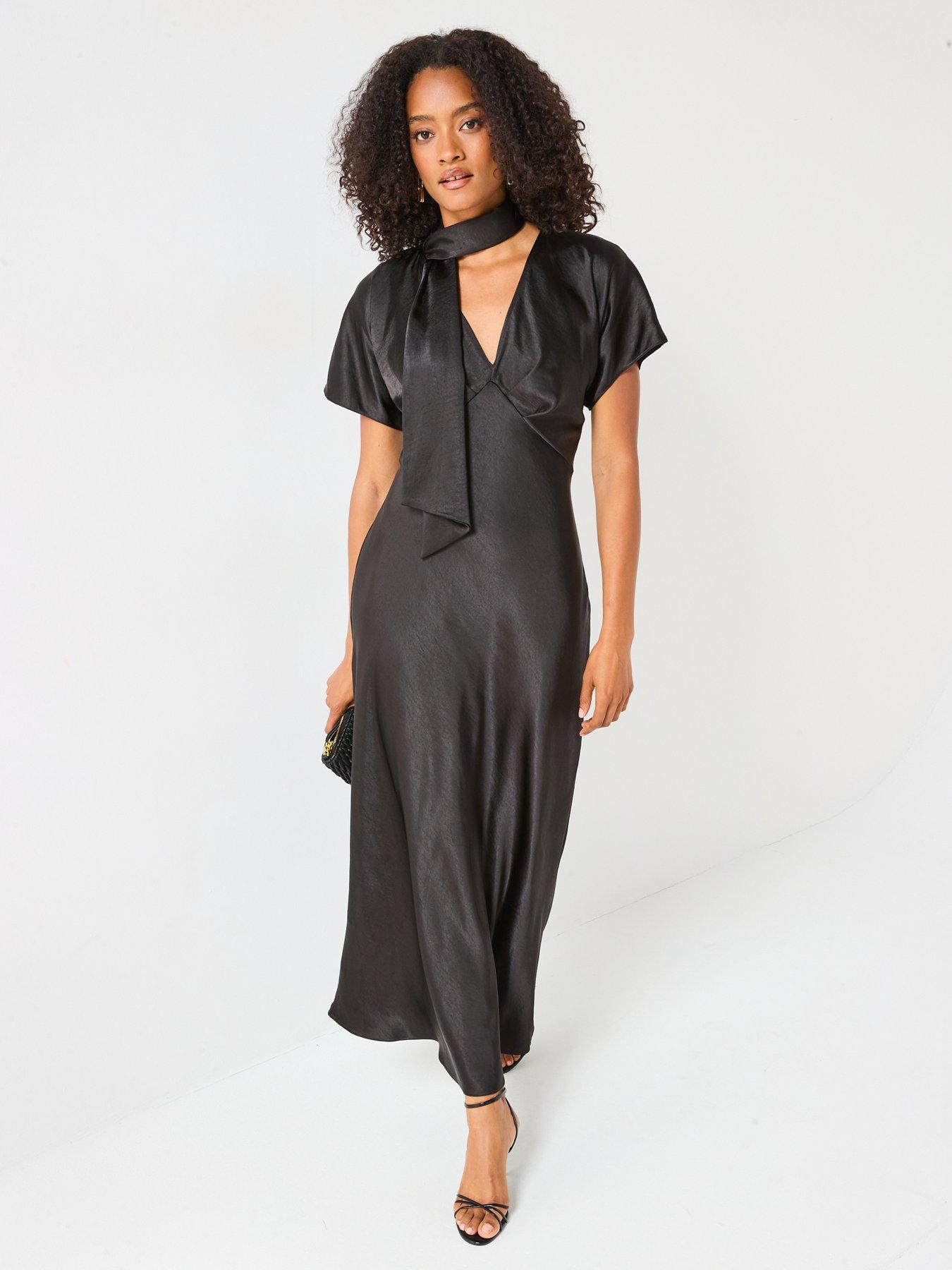  image of v-by-very-satin-tie-neck-maxi-dress--nbspblack