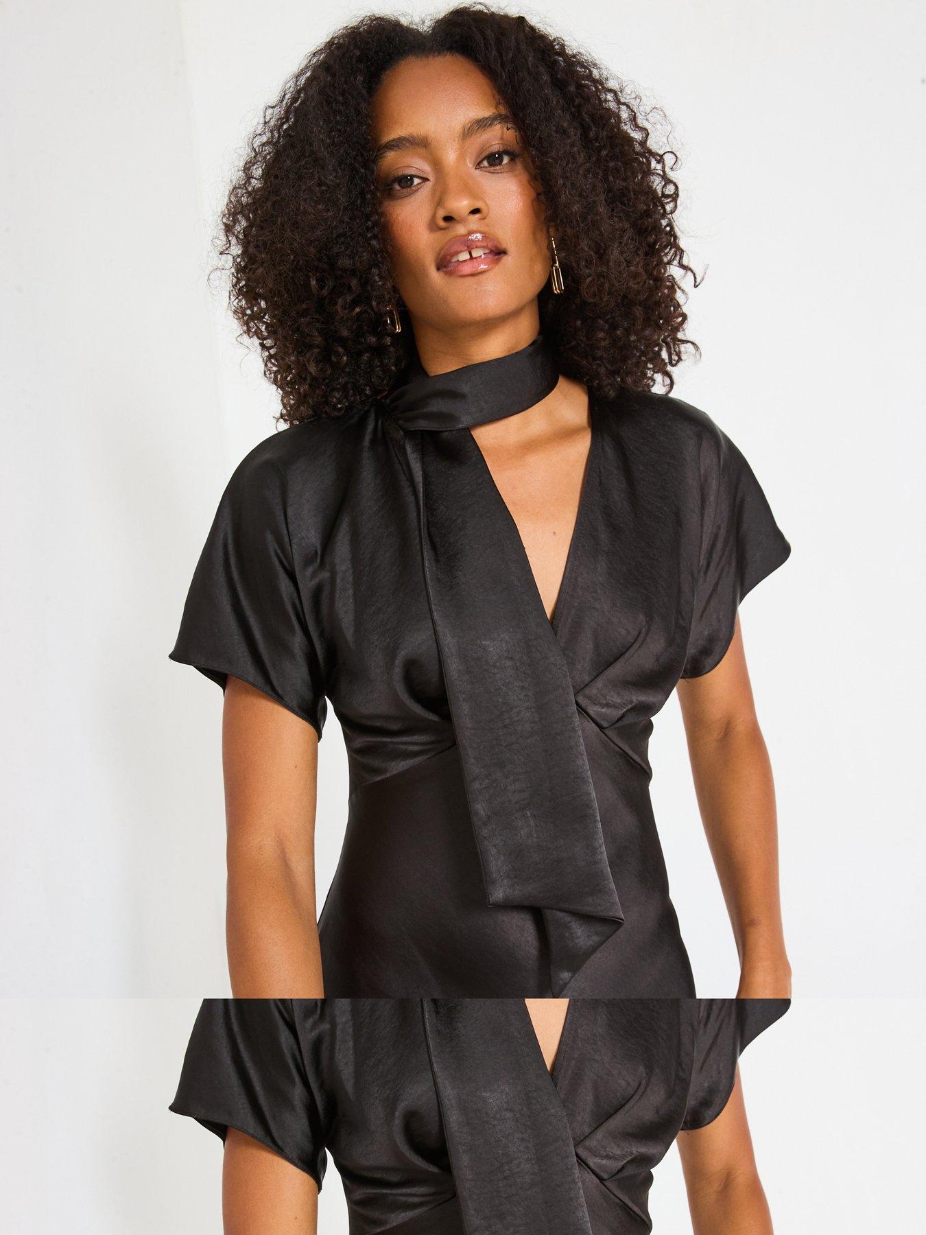  image of v-by-very-satin-tie-neck-maxi-dress--nbspblack