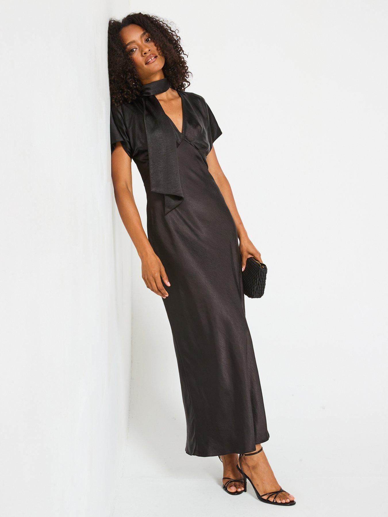  image of v-by-very-satin-tie-neck-maxi-dress--nbspblack