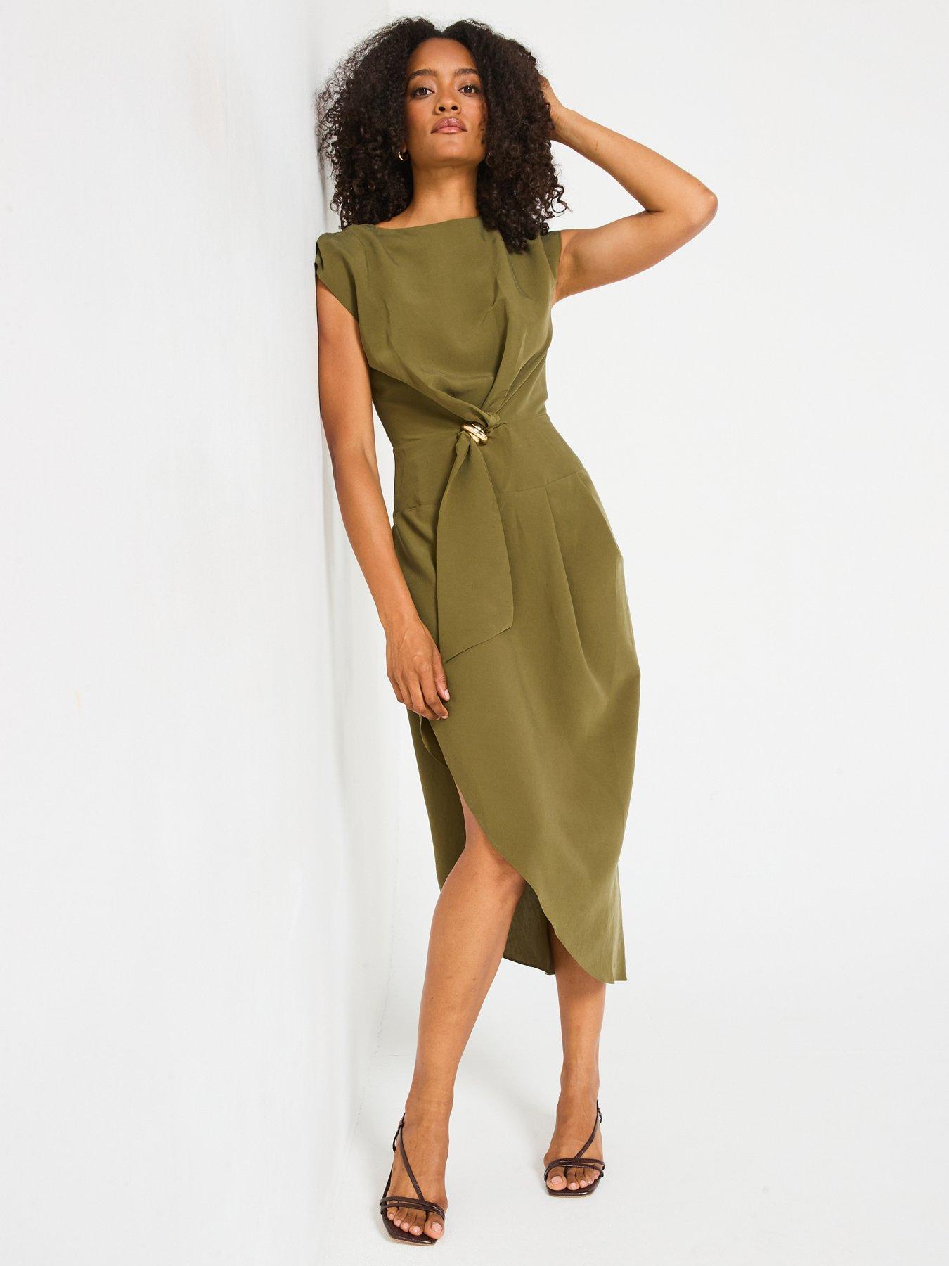 Image 3 of 6 of V by Very Gold Trim Midaxi Dress -&nbsp;Khaki&nbsp;